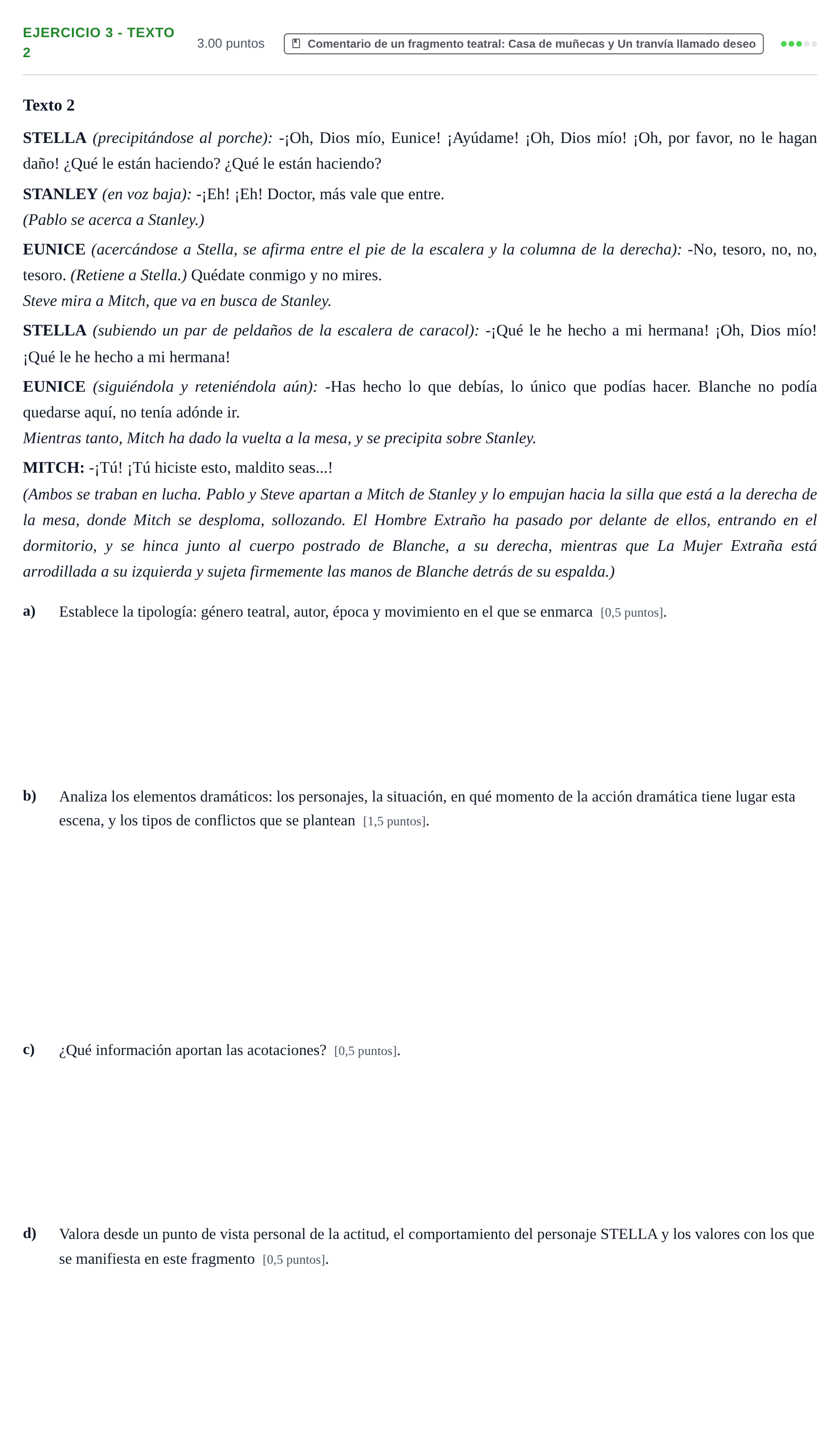 Enunciado: Ejercicio 3 - Texto 2 · Artes Escénicas PAU Navarra Ordinaria 2022