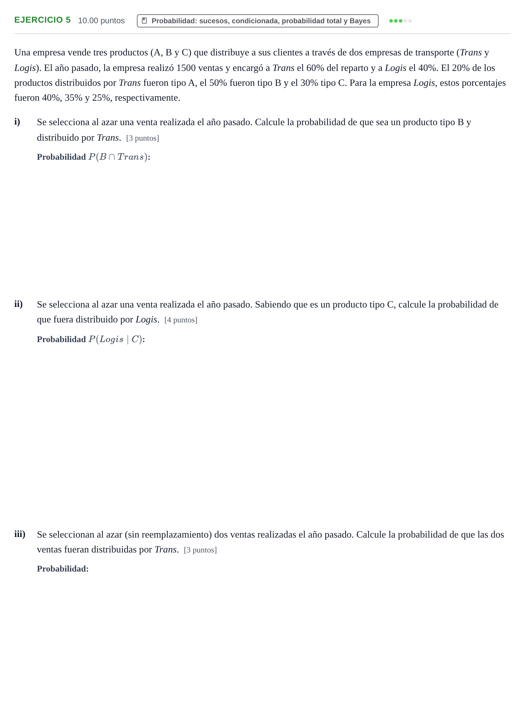 Enunciado: Ejercicio 5 · Matemáticas aplicadas a las Ciencias Sociales II PAU Navarra Ordinaria 2022