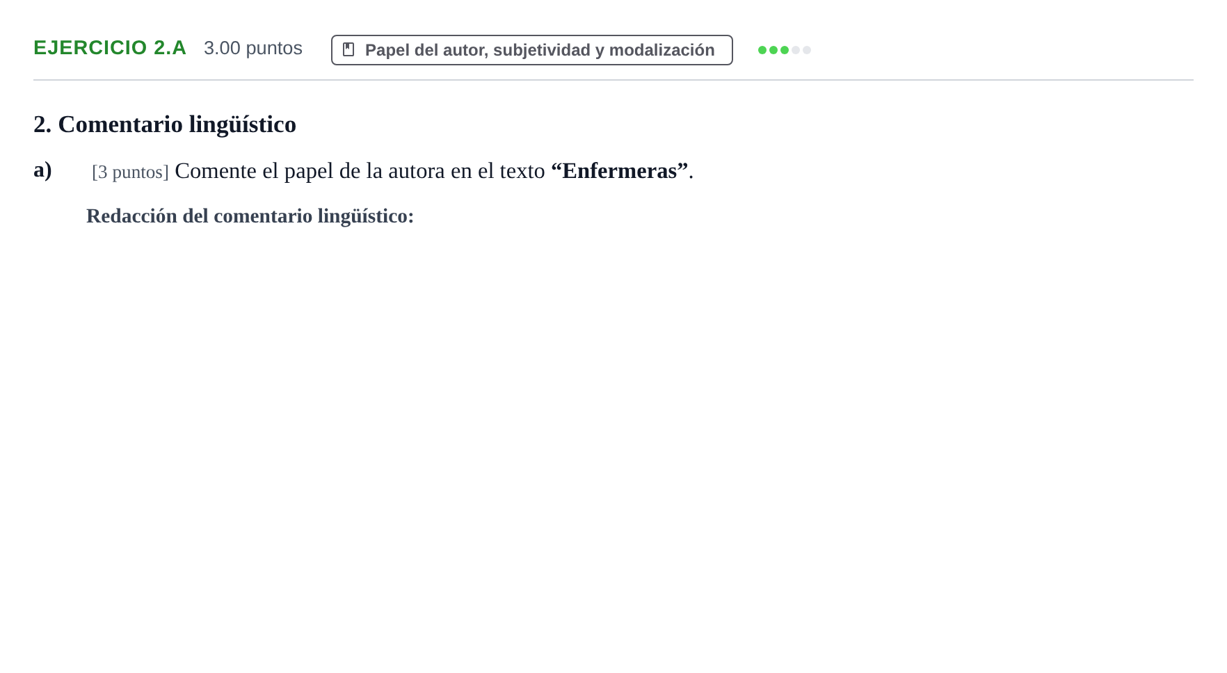 Enunciado: Ejercicio 2.a · Lengua Castellana y Literatura II PAU Navarra Ordinaria 2022