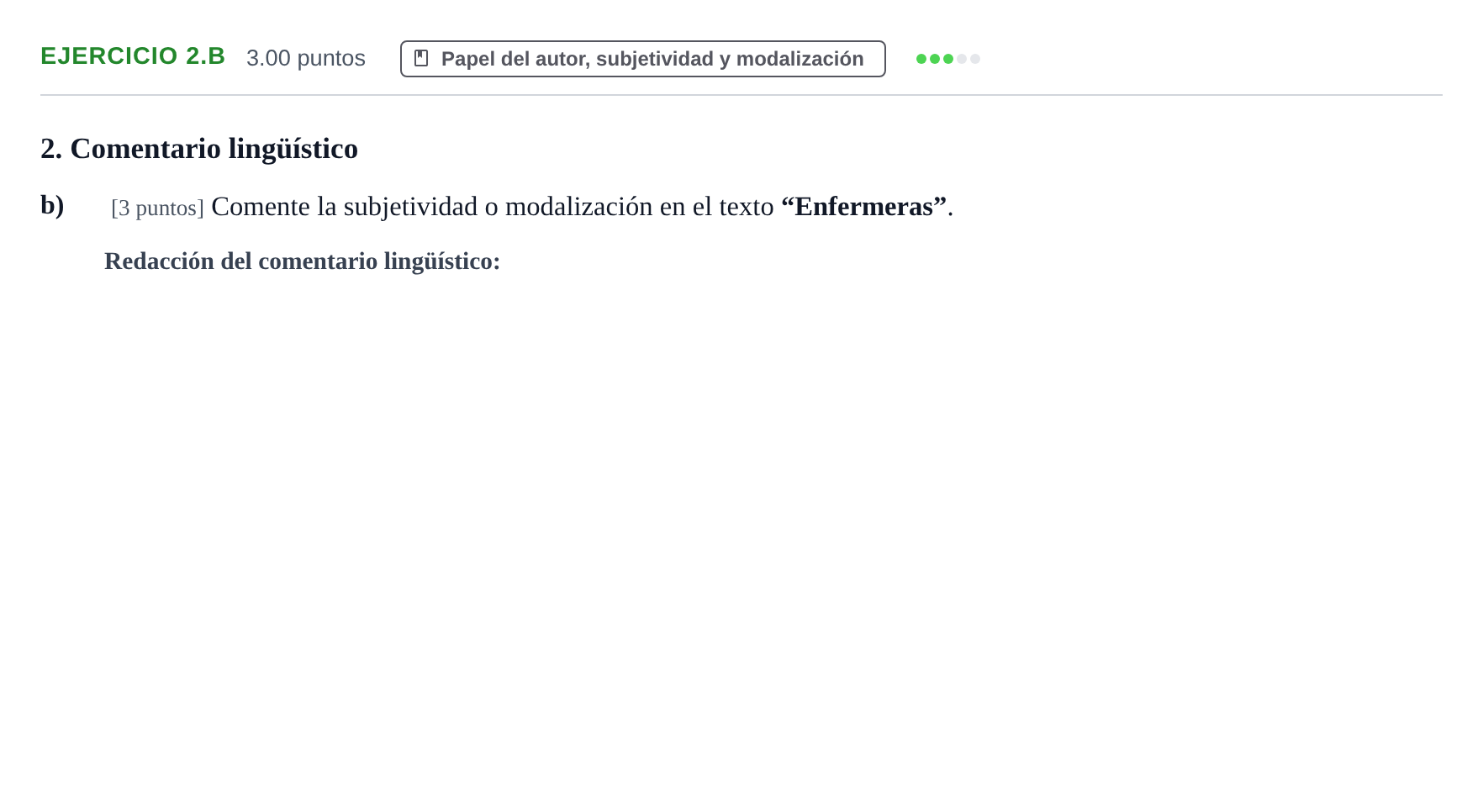 Enunciado: Ejercicio 2.b · Lengua Castellana y Literatura II PAU Navarra Ordinaria 2022