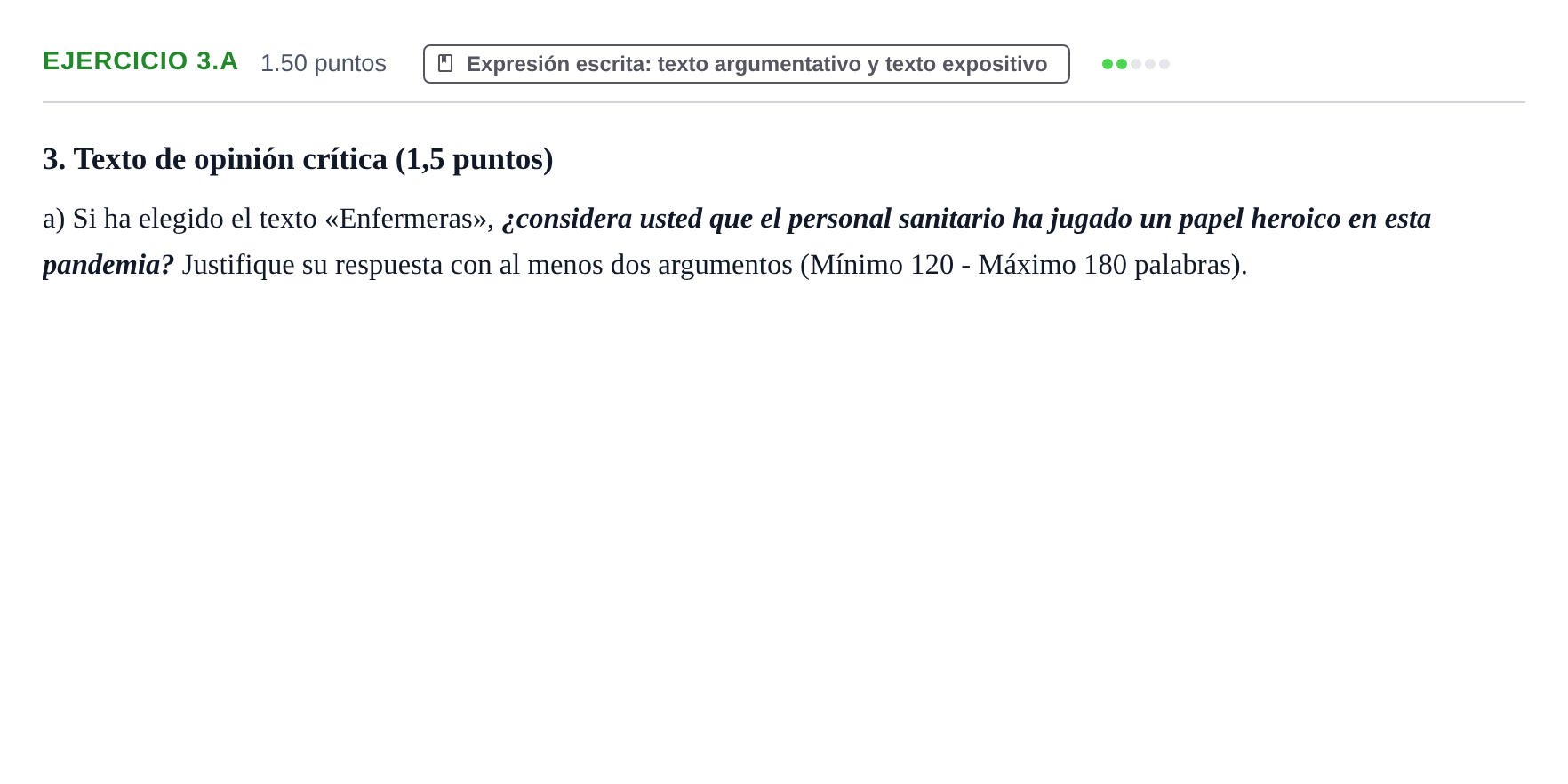 Enunciado: Ejercicio 3.a · Lengua Castellana y Literatura II PAU Navarra Ordinaria 2022