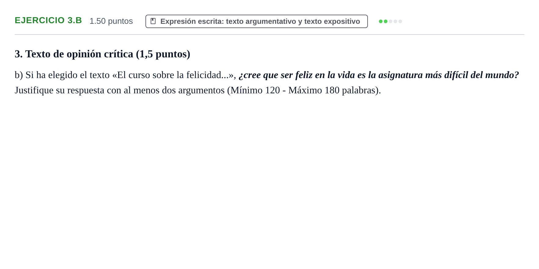 Enunciado: Ejercicio 3.b · Lengua Castellana y Literatura II PAU Navarra Ordinaria 2022