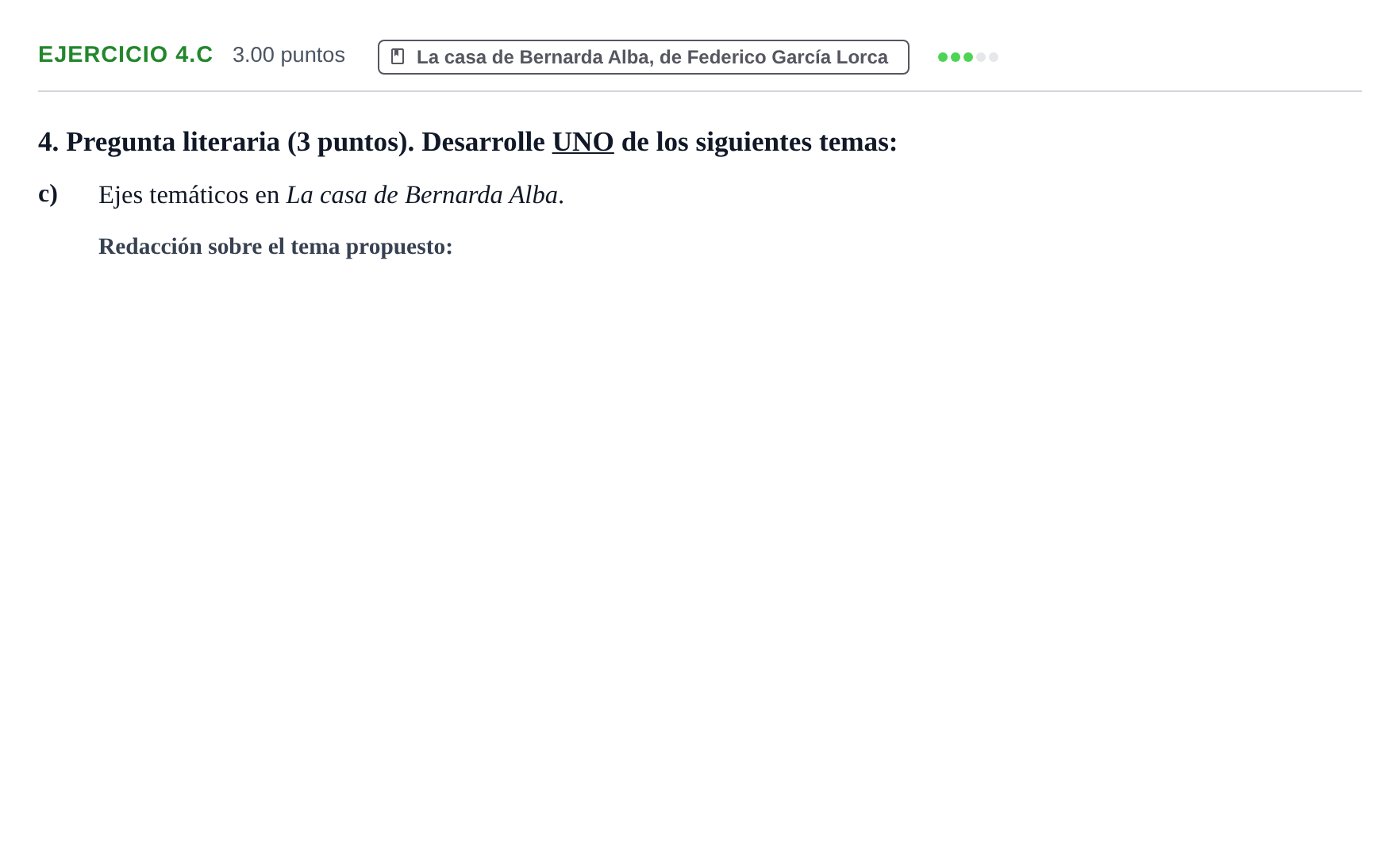 Enunciado: Ejercicio 4.c · Lengua Castellana y Literatura II PAU Navarra Ordinaria 2022