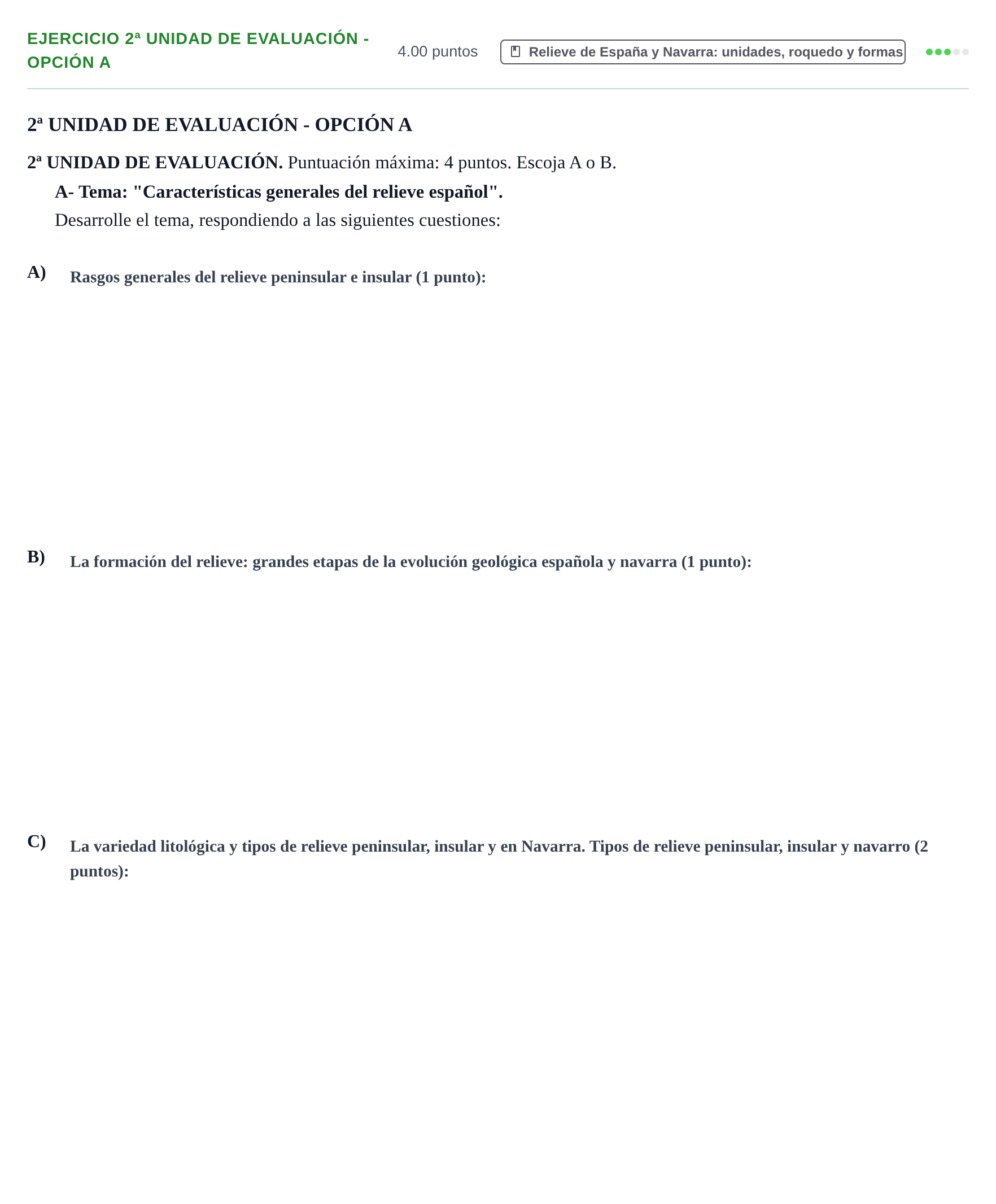 Enunciado: Ejercicio 2ª Unidad de Evaluación - Opción A · Geografía PAU Navarra Ordinaria 2022
