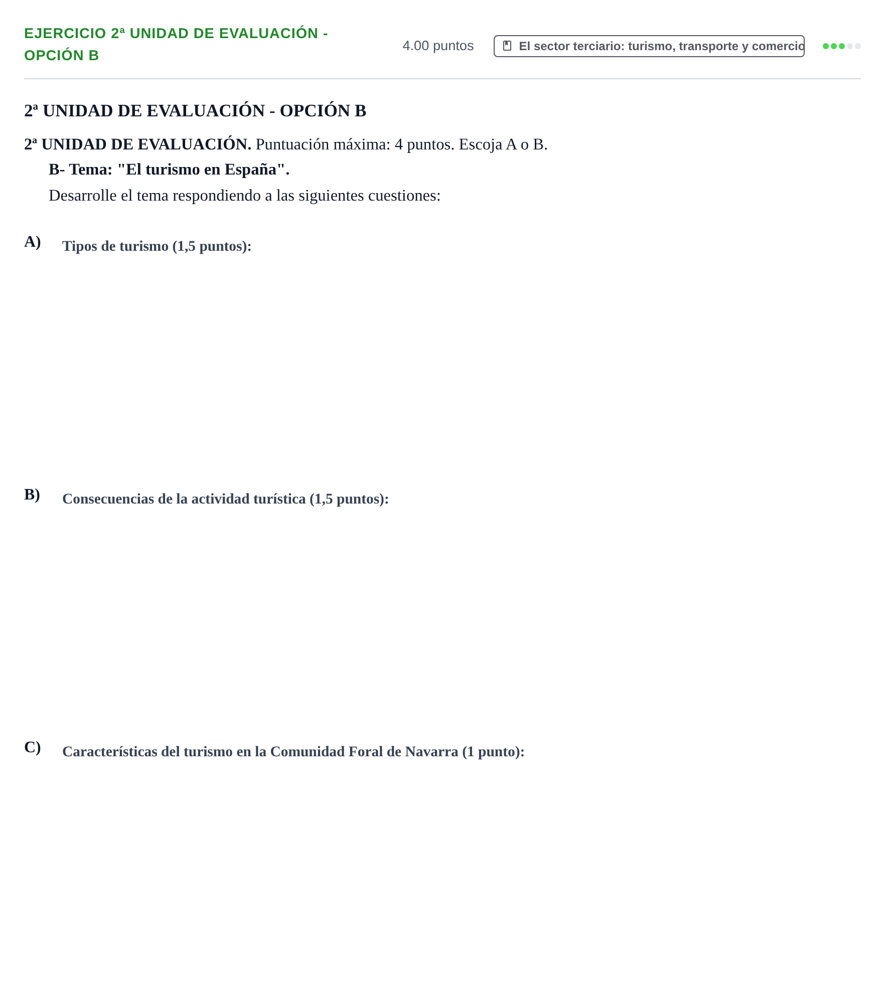 Enunciado: Ejercicio 2ª Unidad de Evaluación - Opción B · Geografía PAU Navarra Ordinaria 2022