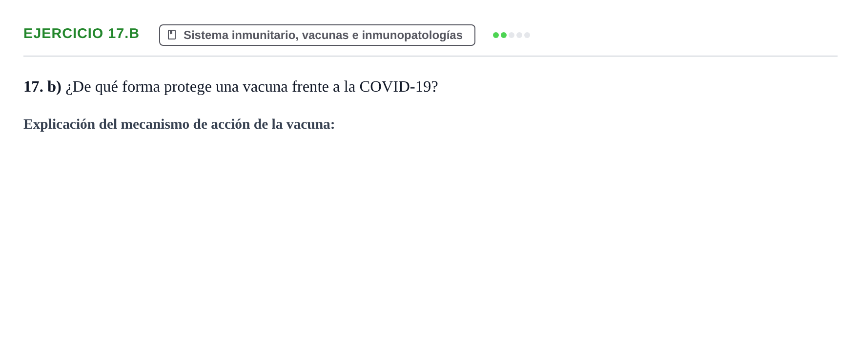Enunciado: Ejercicio 17.b - Sistema inmunitario · Biología PAU Navarra Ordinaria 2022