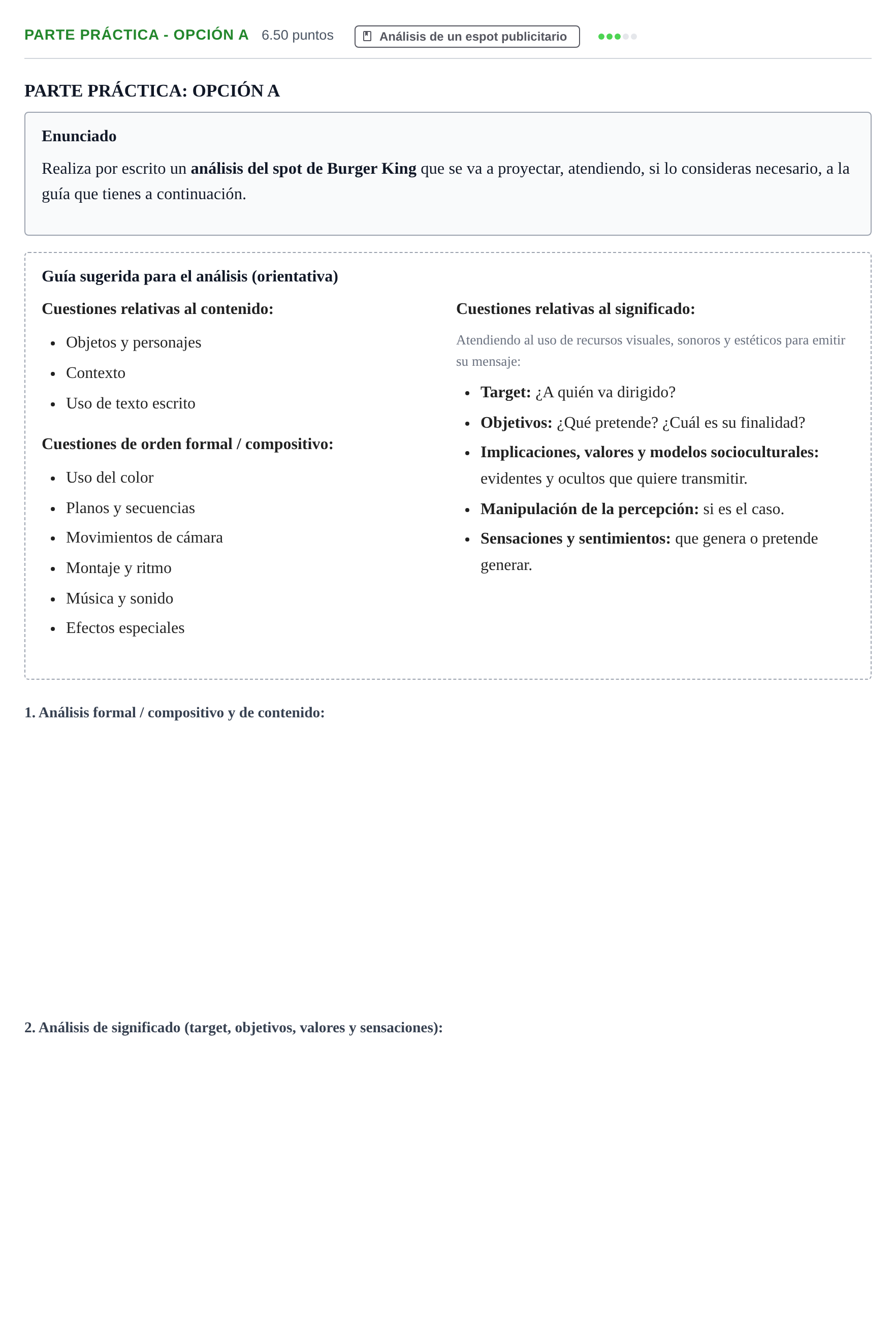 Enunciado: Ejercicio Parte Práctica - Opción A · Cultura Audiovisual II PAU Navarra Ordinaria 2022