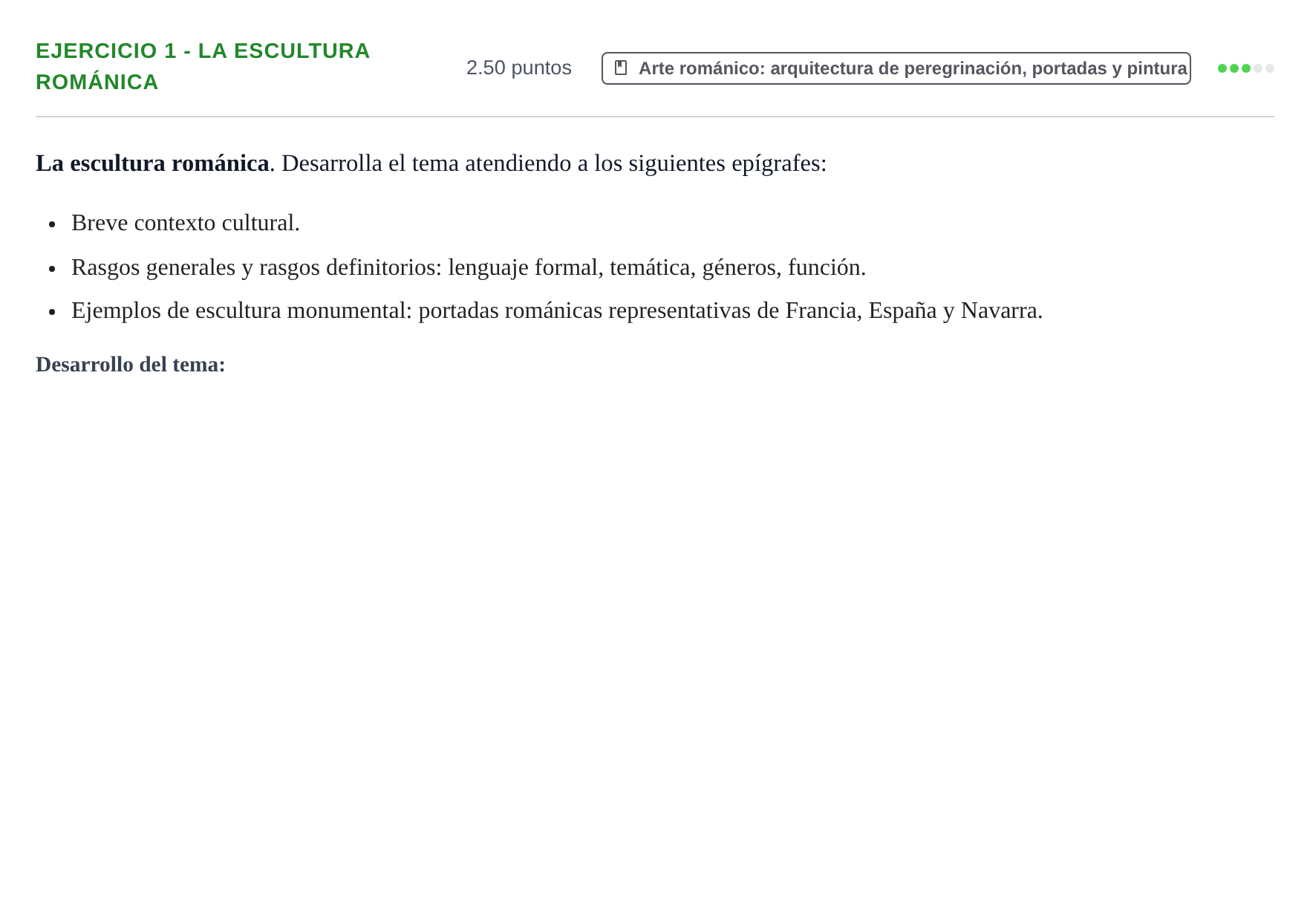 Enunciado: Ejercicio 1 - La escultura románica · Historia del Arte PAU Navarra Ordinaria 2022