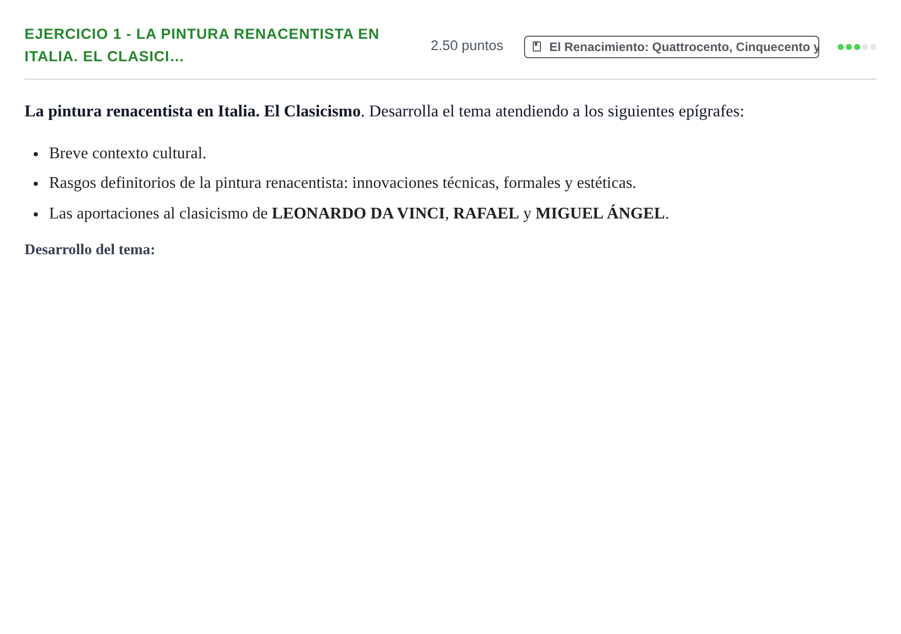 Enunciado: Ejercicio 1 - La pintura renacentista en Italia. El Clasici… · Historia del Arte PAU Navarra Ordinaria 2022