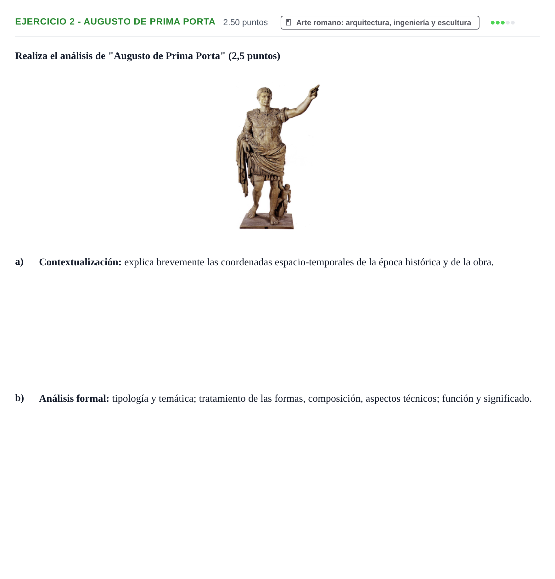 Enunciado: Ejercicio 2 - Augusto de Prima Porta · Historia del Arte PAU Navarra Ordinaria 2022