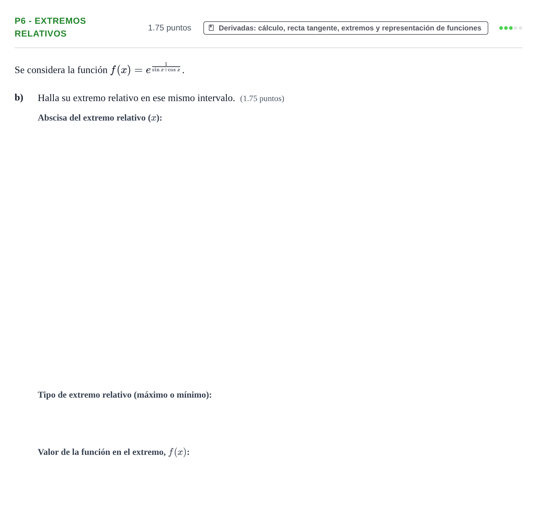 Enunciado: Ejercicio P6 - Extremos relativos · Matemáticas II PAU Navarra Ordinaria 2022