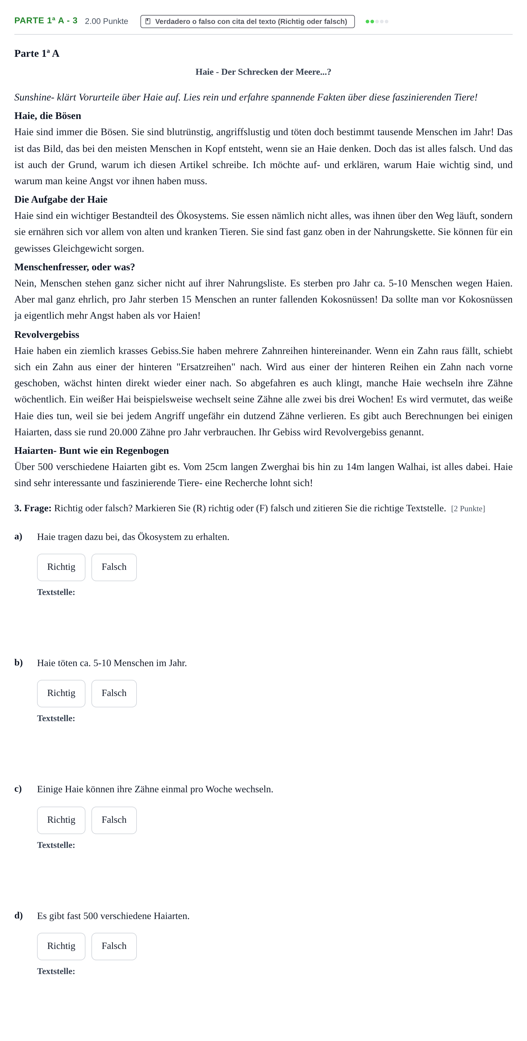 Enunciado: Ejercicio Parte 1ª A - 3 · Alemán PAU Navarra Extraordinaria 2022