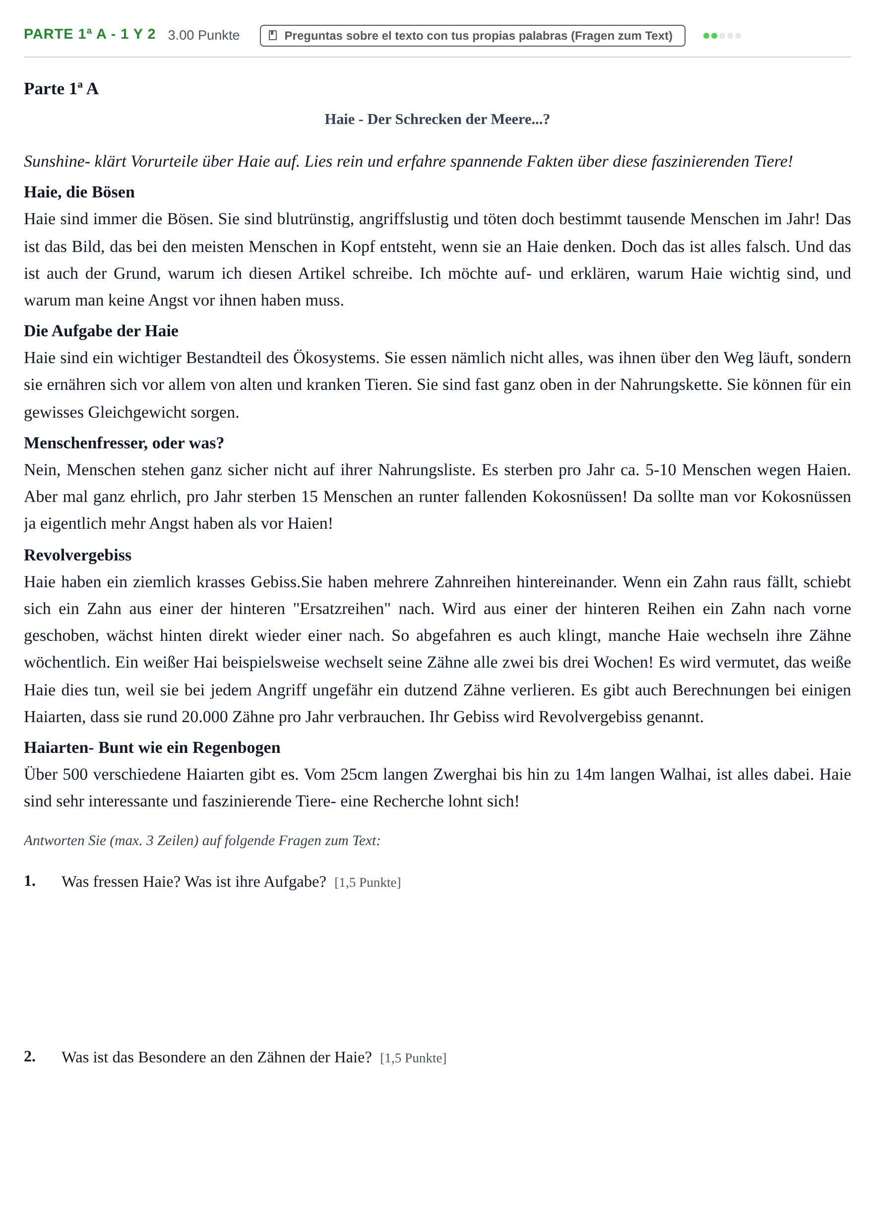 Enunciado: Ejercicio Parte 1ª A - 1 y 2 · Alemán PAU Navarra Extraordinaria 2022