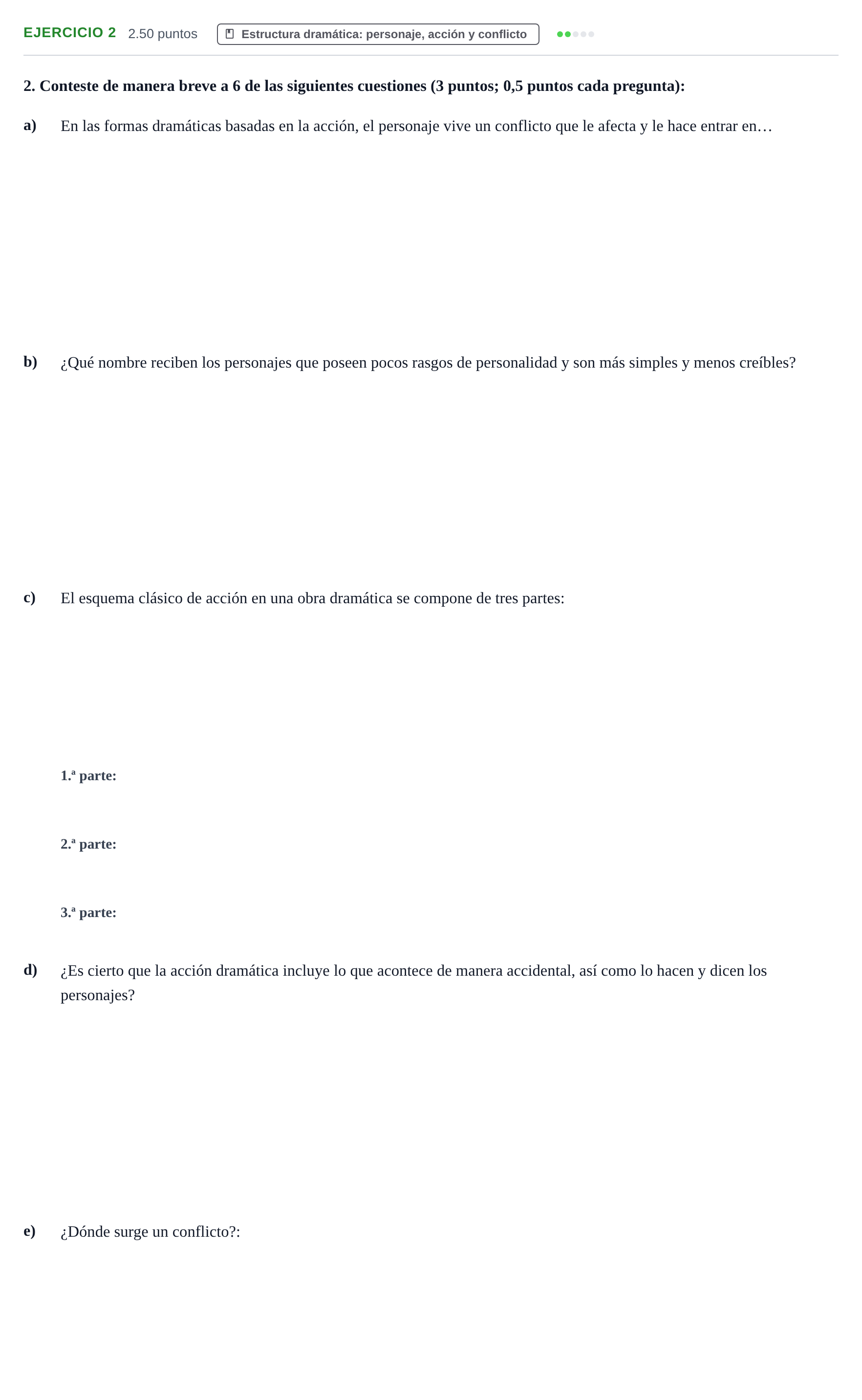 Enunciado: Ejercicio 2 - Estructura dramática · Artes Escénicas PAU Navarra Extraordinaria 2022