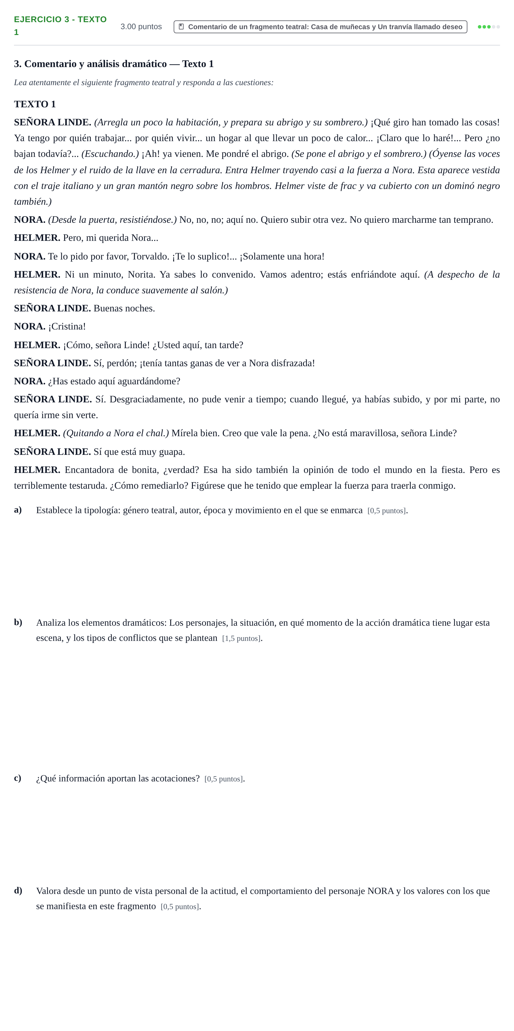 Enunciado: Ejercicio 3 - Texto 1 · Artes Escénicas PAU Navarra Extraordinaria 2022