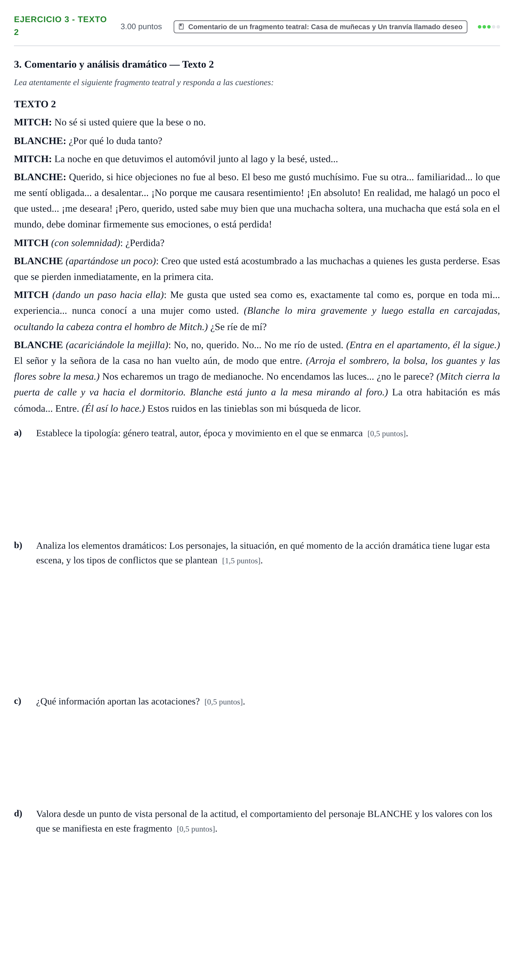 Enunciado: Ejercicio 3 - Texto 2 · Artes Escénicas PAU Navarra Extraordinaria 2022