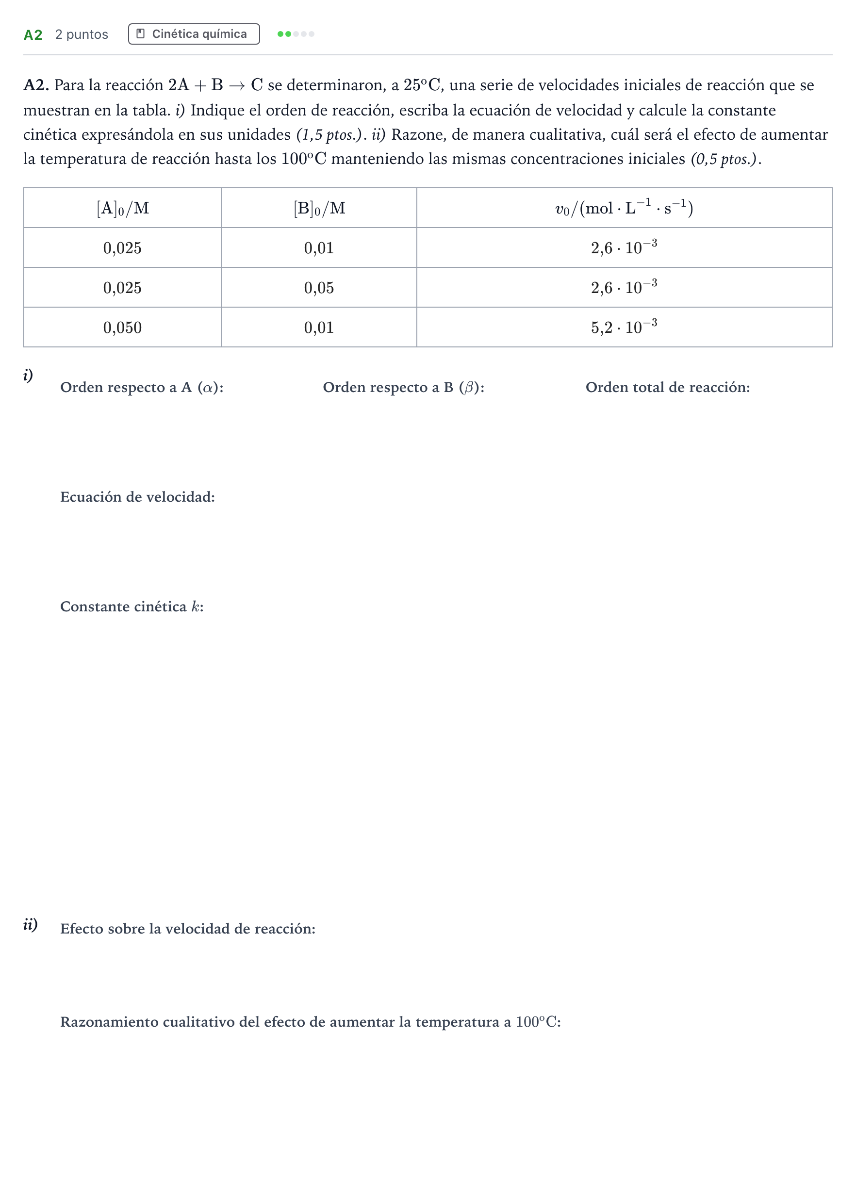 Enunciado: Ejercicio A2 · Química PAU Navarra Ordinaria 2022