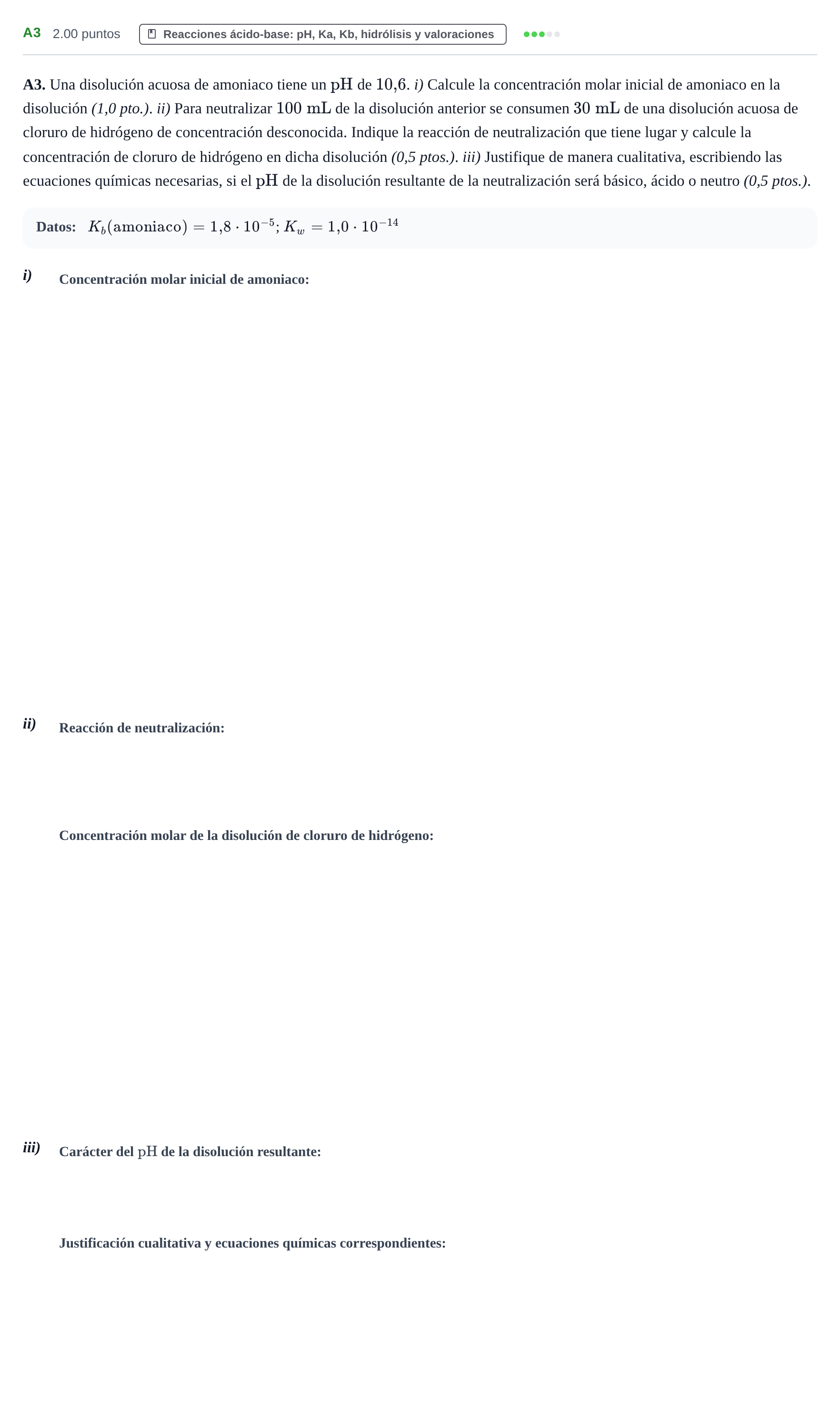 Enunciado: Ejercicio A3 · Química PAU Navarra Ordinaria 2022