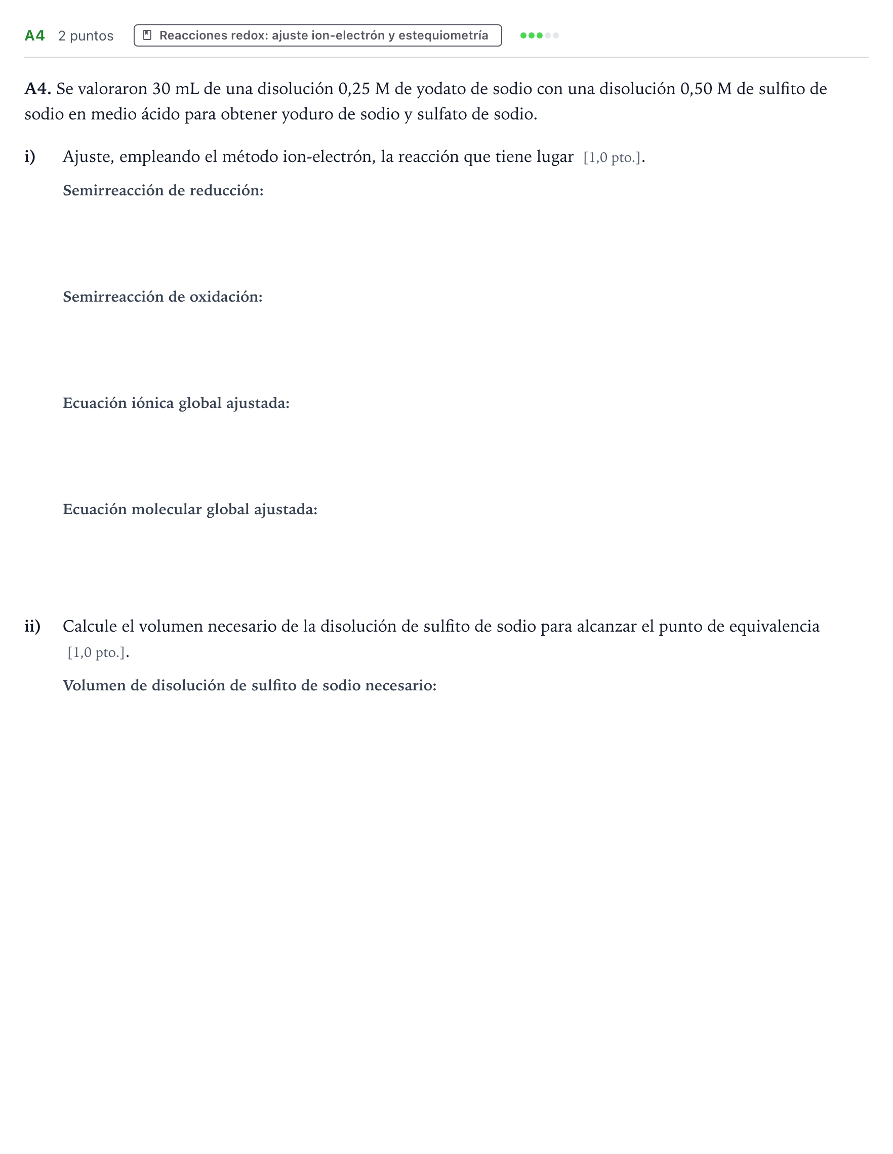 Enunciado: Ejercicio A4 · Química PAU Navarra Ordinaria 2022