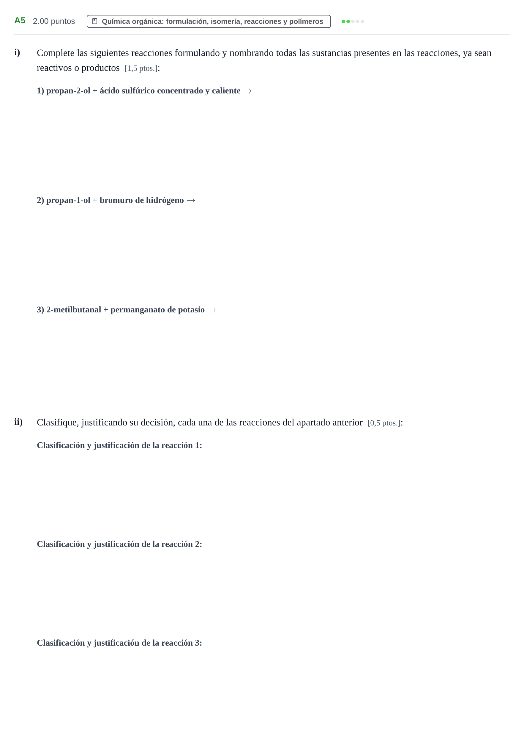 Enunciado: Ejercicio A5 · Química PAU Navarra Ordinaria 2022