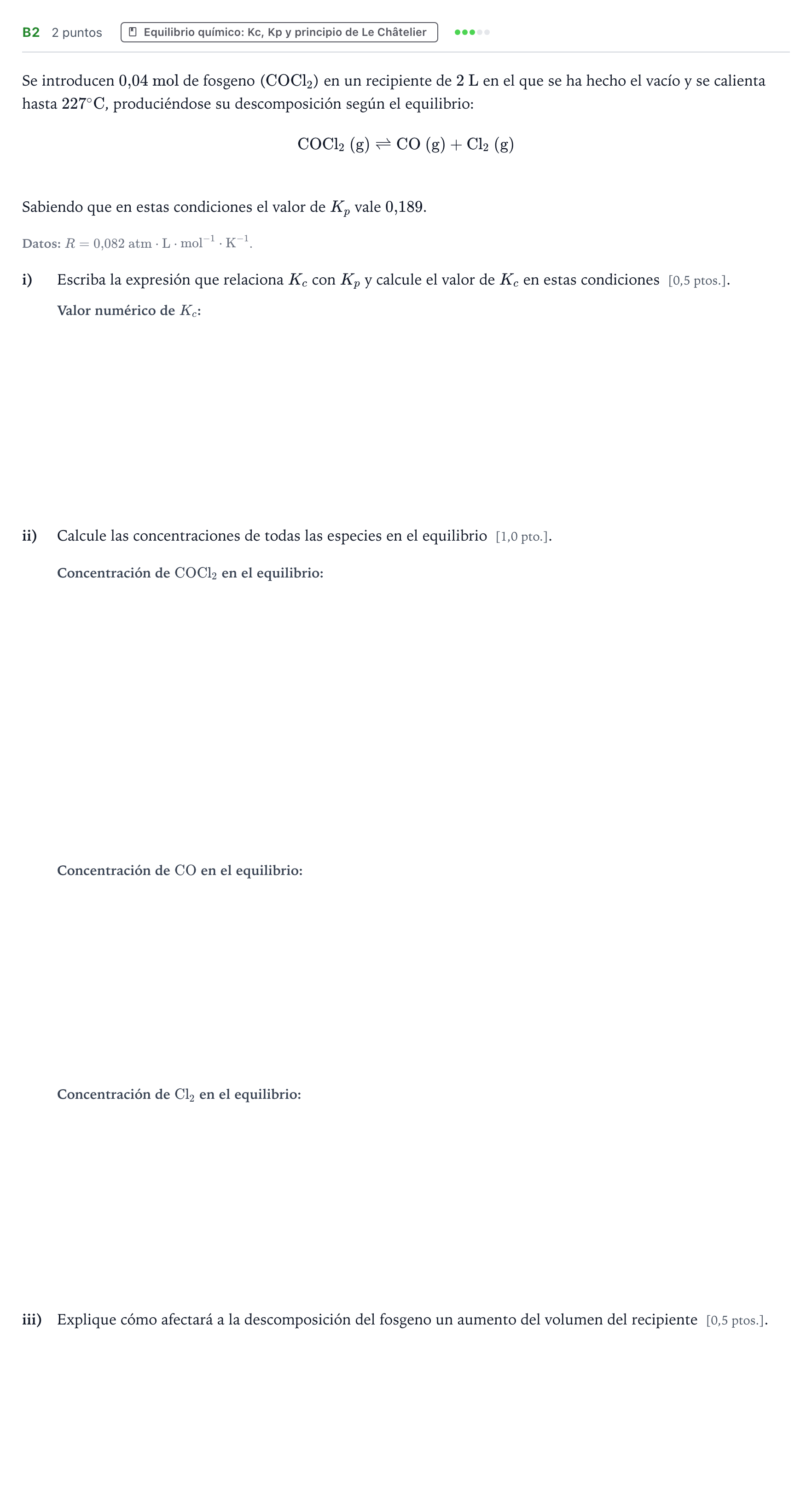 Enunciado: Ejercicio B2 · Química PAU Navarra Ordinaria 2022