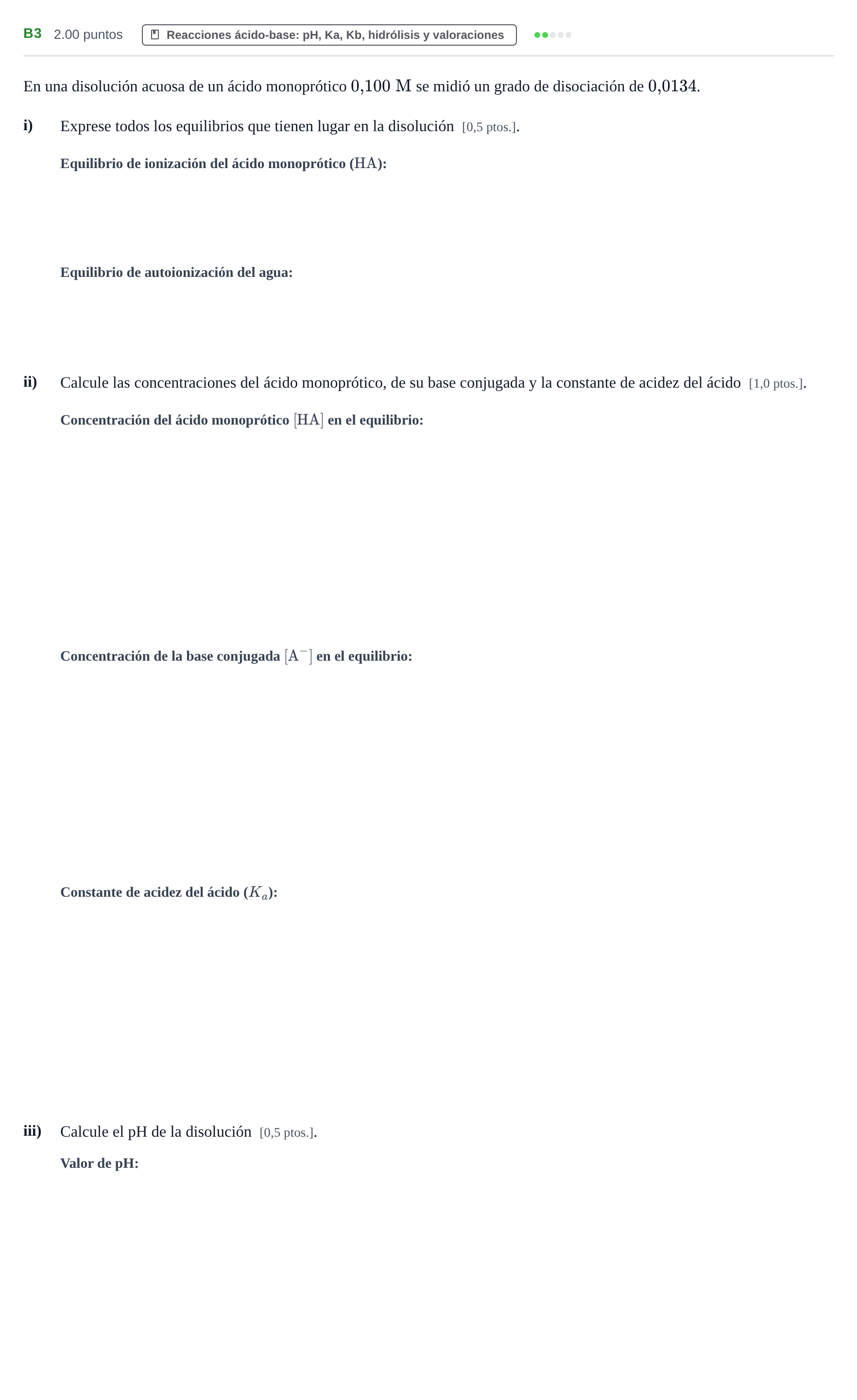 Enunciado: Ejercicio B3 · Química PAU Navarra Ordinaria 2022