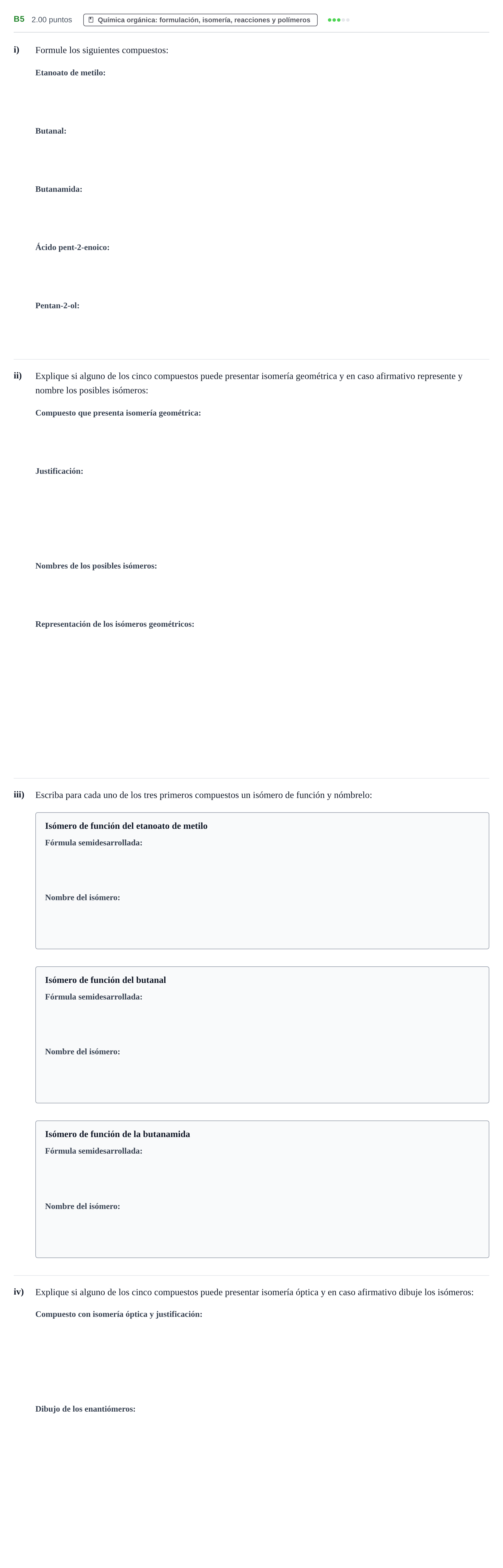Enunciado: Ejercicio B5 · Química PAU Navarra Ordinaria 2022