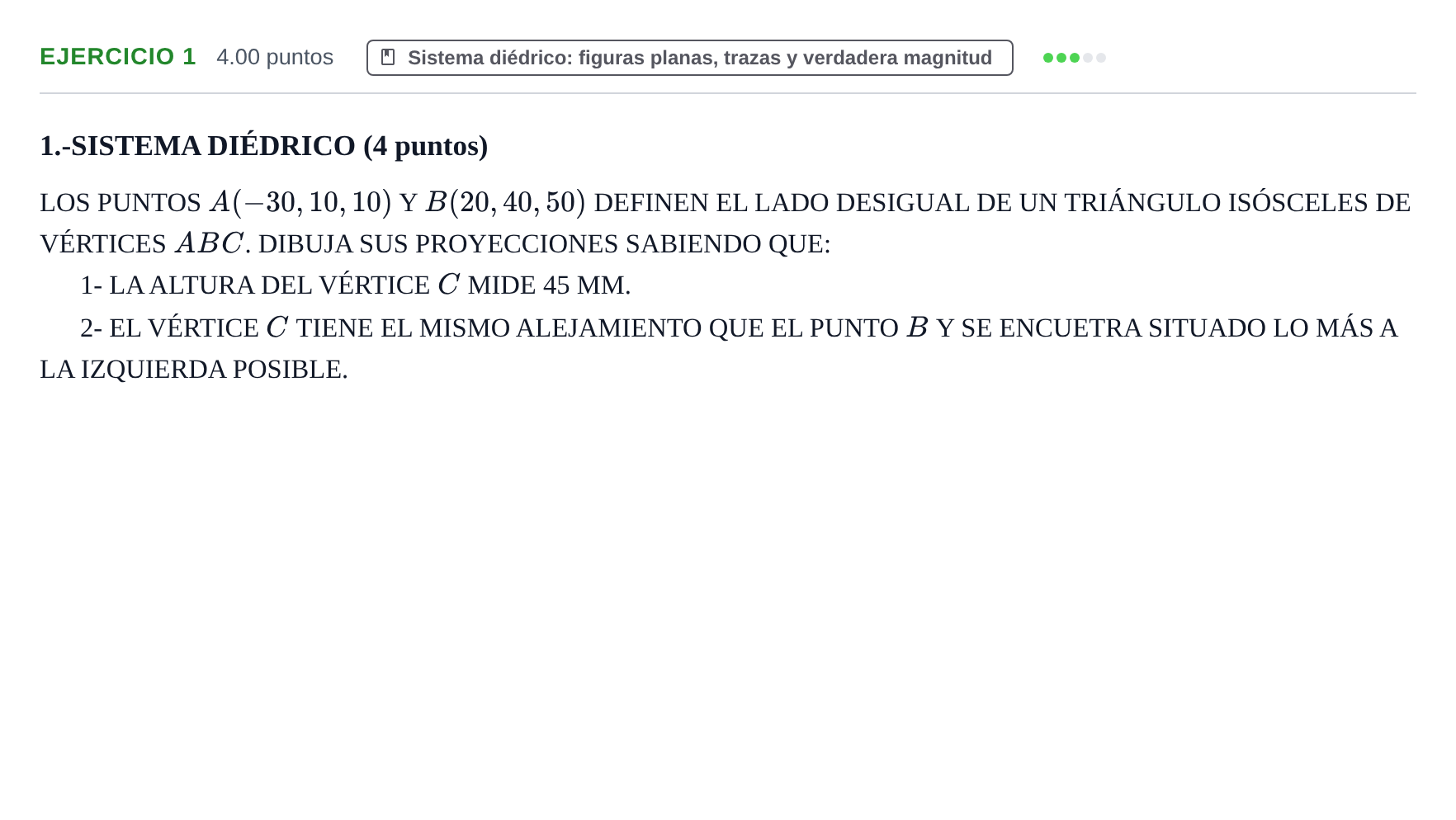 Enunciado: Problema 1 · Dibujo técnico II PAU Navarra Extraordinaria 2022