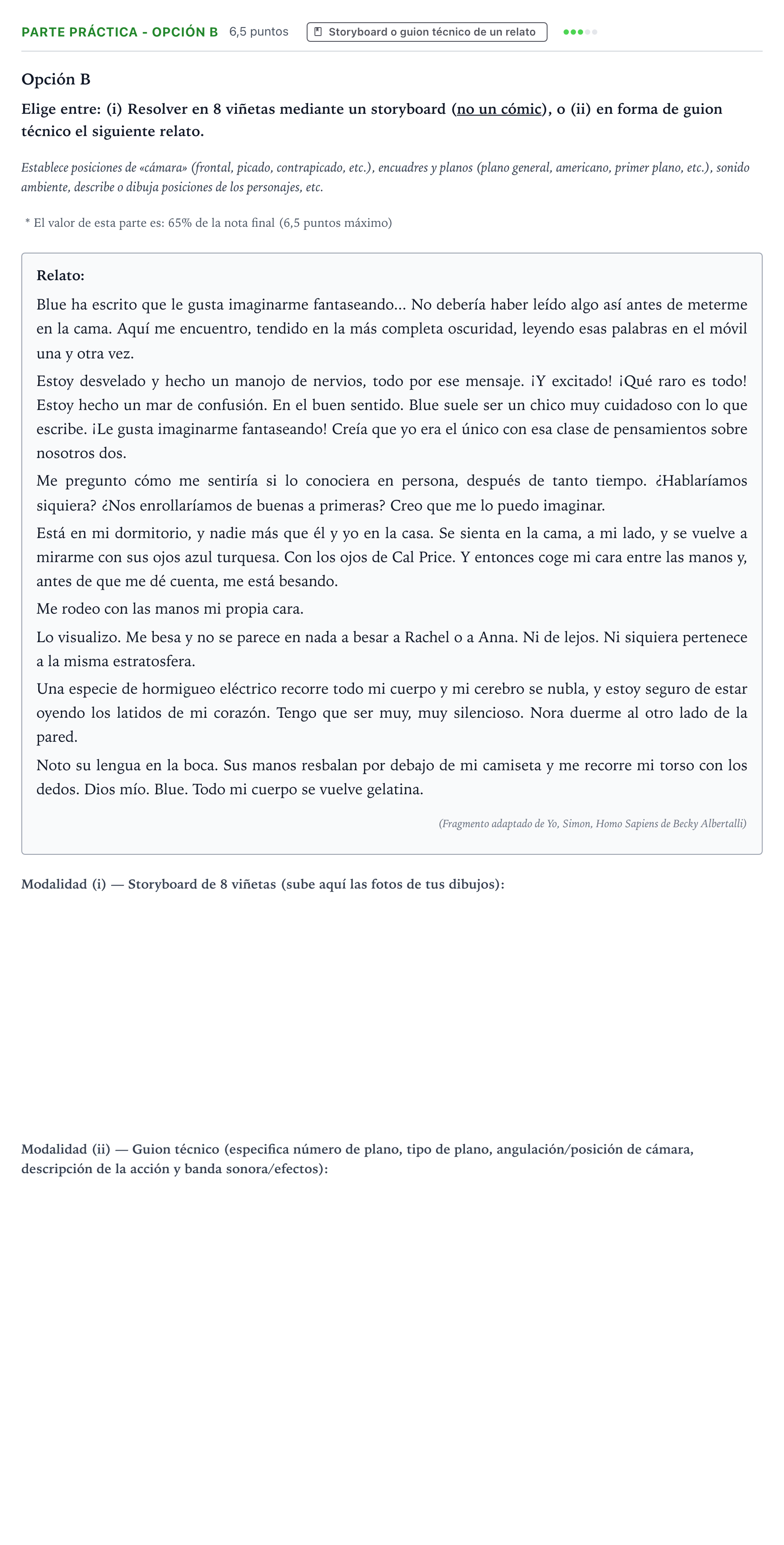 Enunciado: Ejercicio Parte práctica - Opción B · Cultura Audiovisual II PAU Navarra Extraordinaria 2022