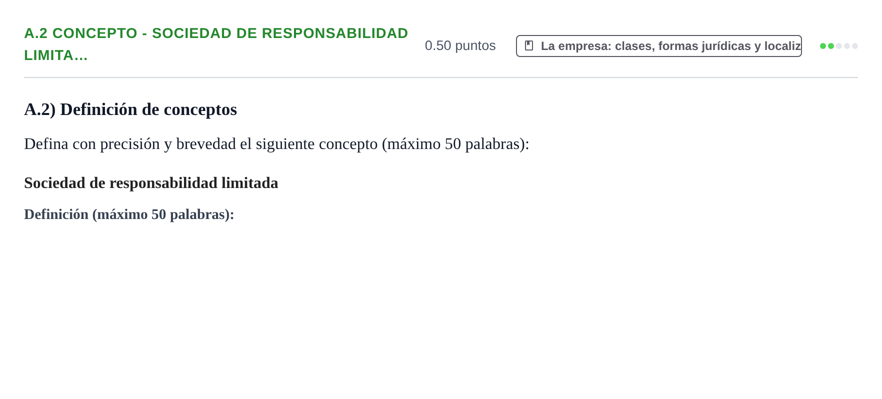 Enunciado: Ejercicio A.2 Concepto - Sociedad de responsabilidad limita… · Empresa y Diseño de Modelos de Negocio PAU Navarra Extraordinaria 2022
