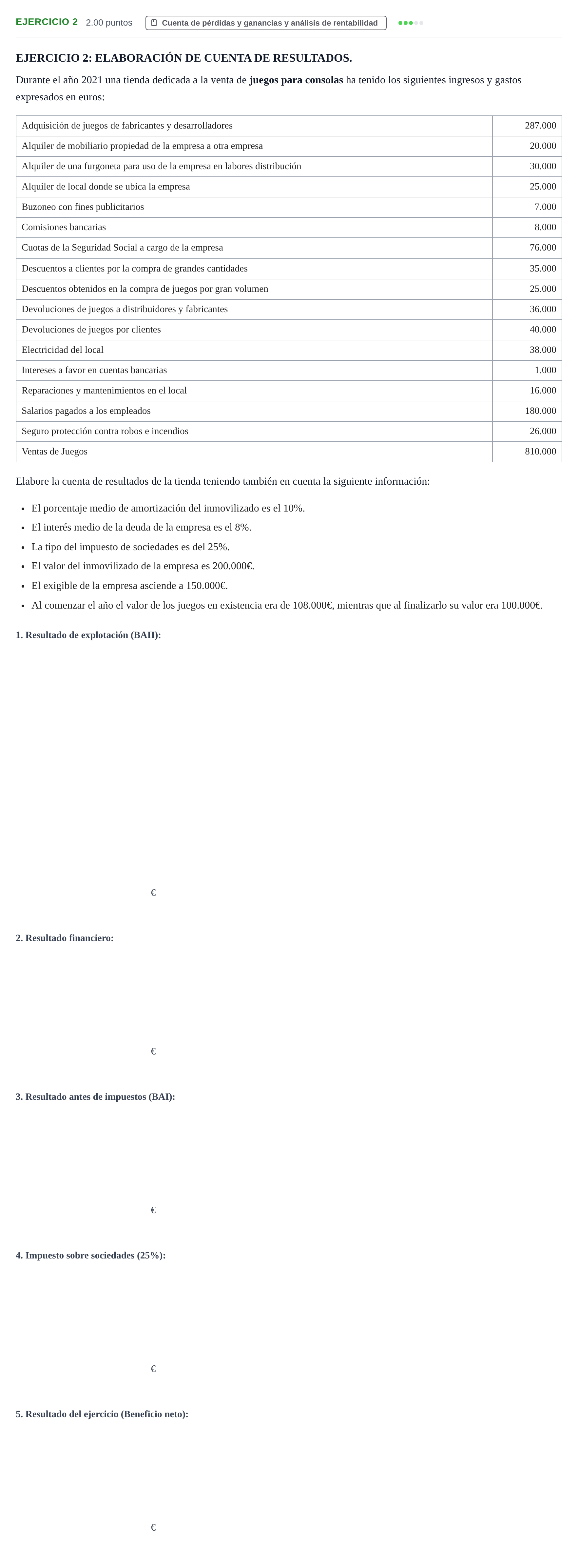 Enunciado: Ejercicio 2 · Empresa y Diseño de Modelos de Negocio PAU Navarra Extraordinaria 2022