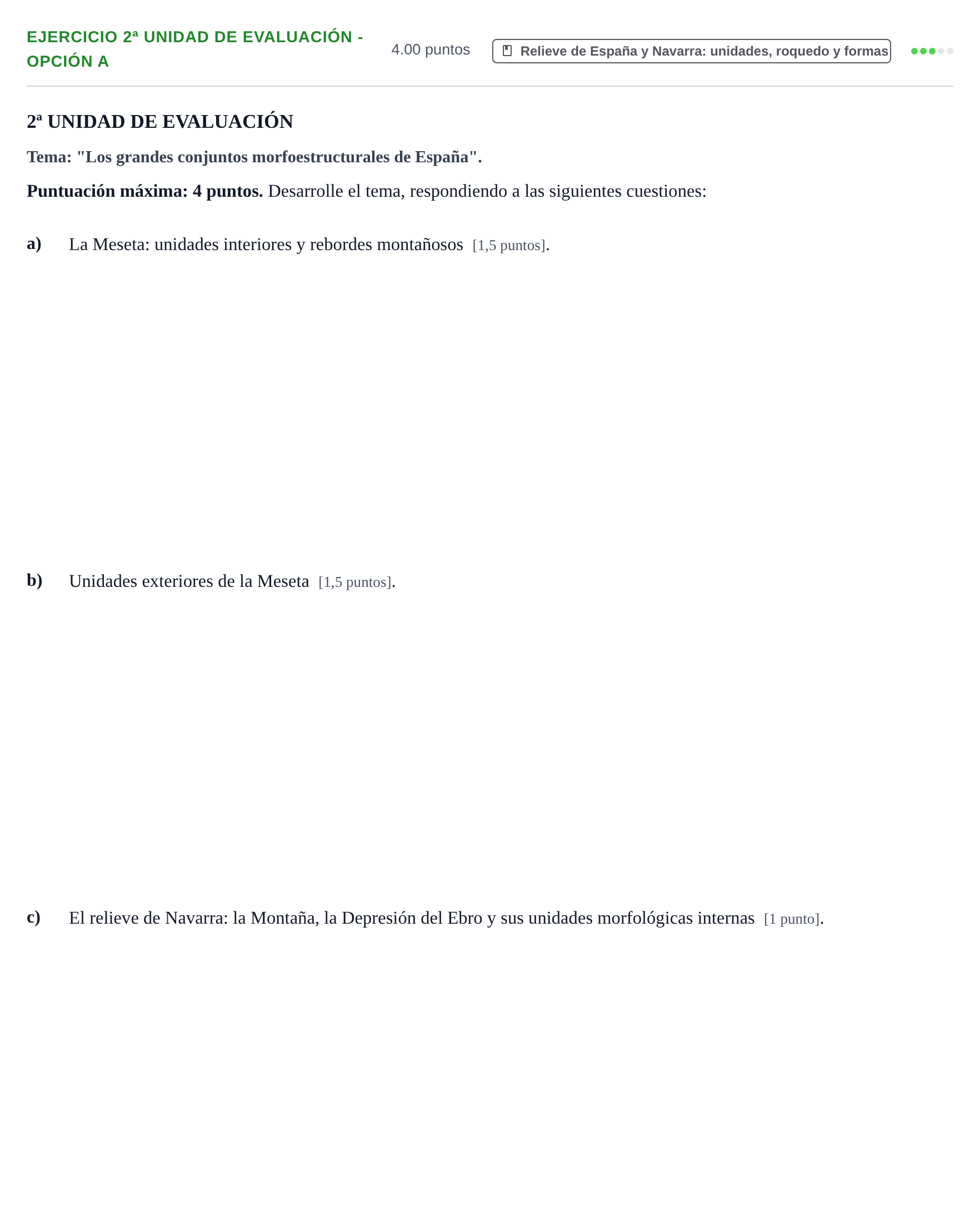 Enunciado: Ejercicio 2ª Unidad de Evaluación - Opción A · Geografía PAU Navarra Extraordinaria 2022