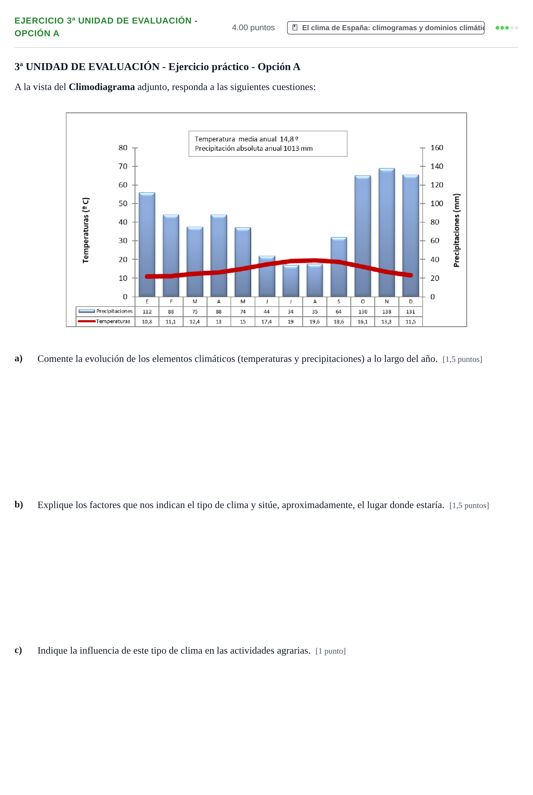 Enunciado: Ejercicio 3ª Unidad de Evaluación - Opción A · Geografía PAU Navarra Extraordinaria 2022