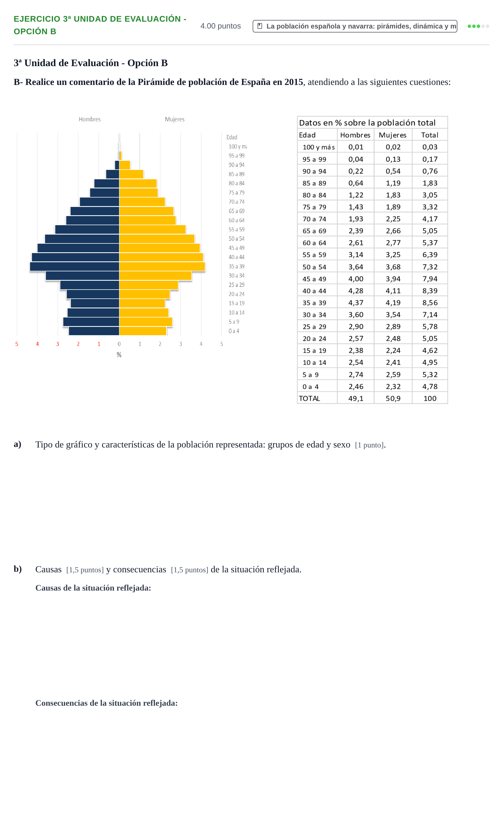 Enunciado: Ejercicio 3ª Unidad de Evaluación - Opción B · Geografía PAU Navarra Extraordinaria 2022