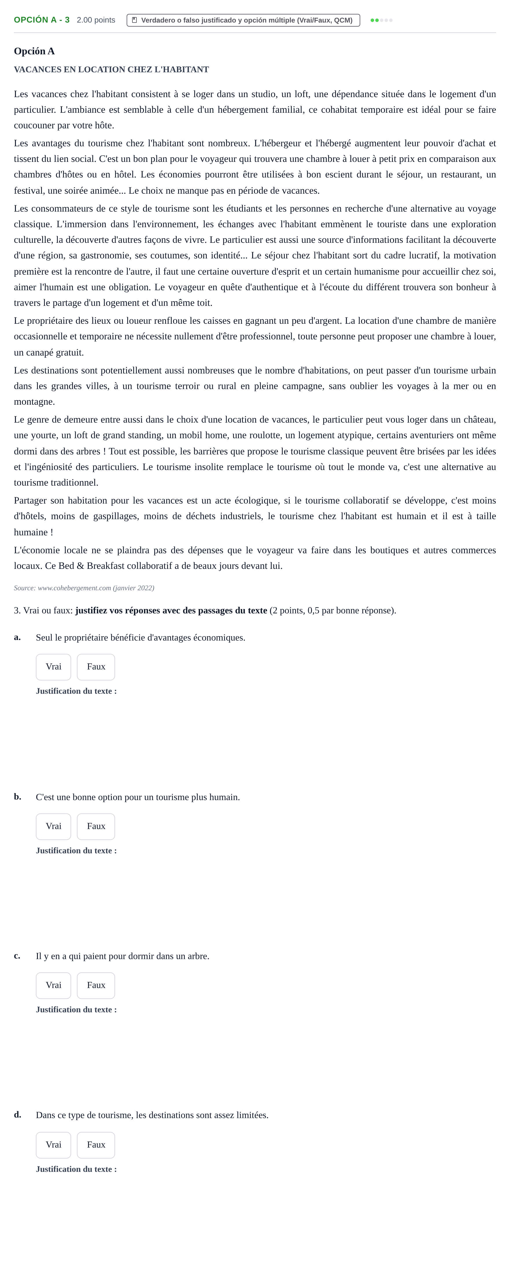 Enunciado: Opción A - 3 · Francés PAU Navarra Extraordinaria 2022