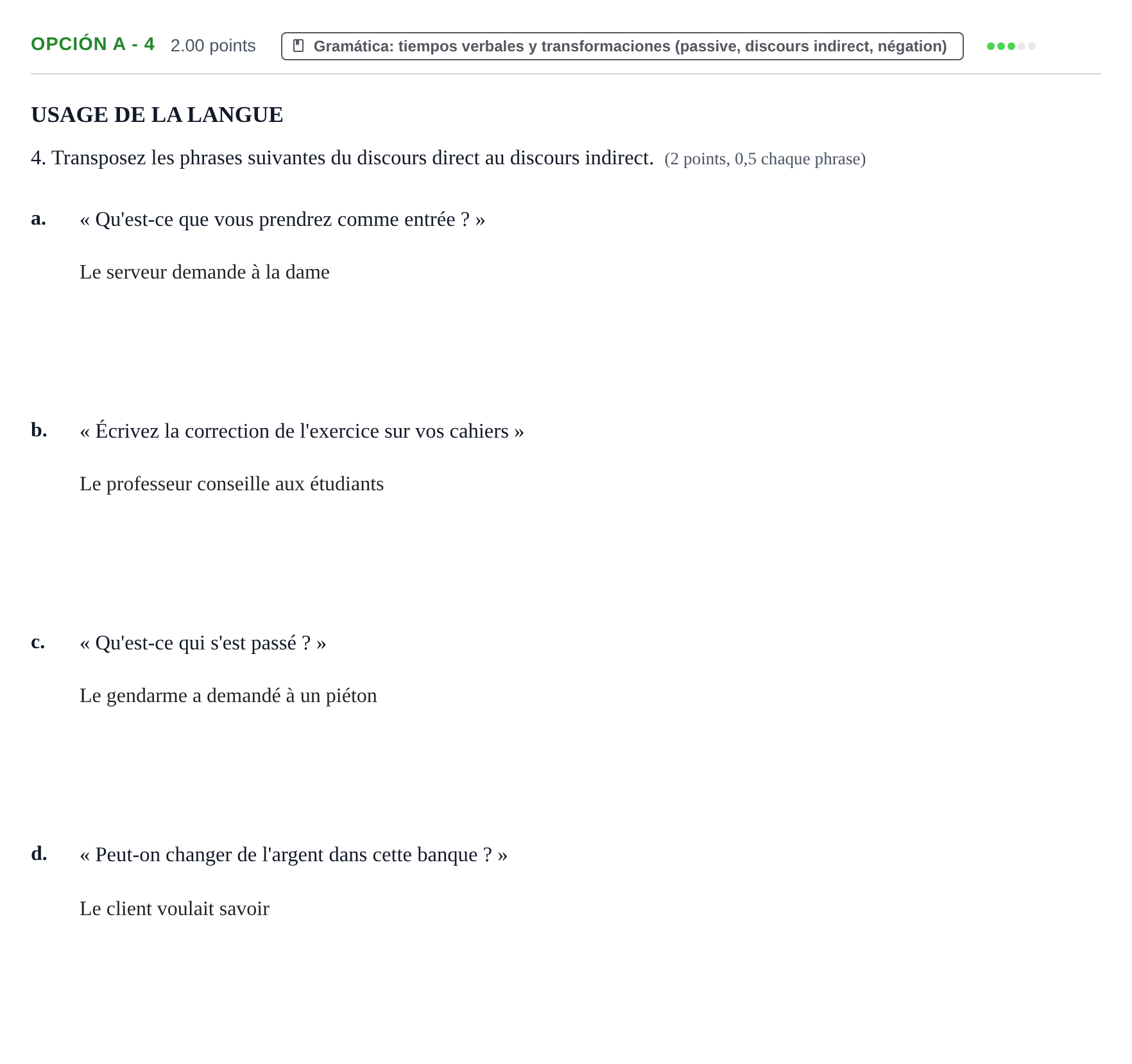 Enunciado: Opción A - 4 · Francés PAU Navarra Extraordinaria 2022