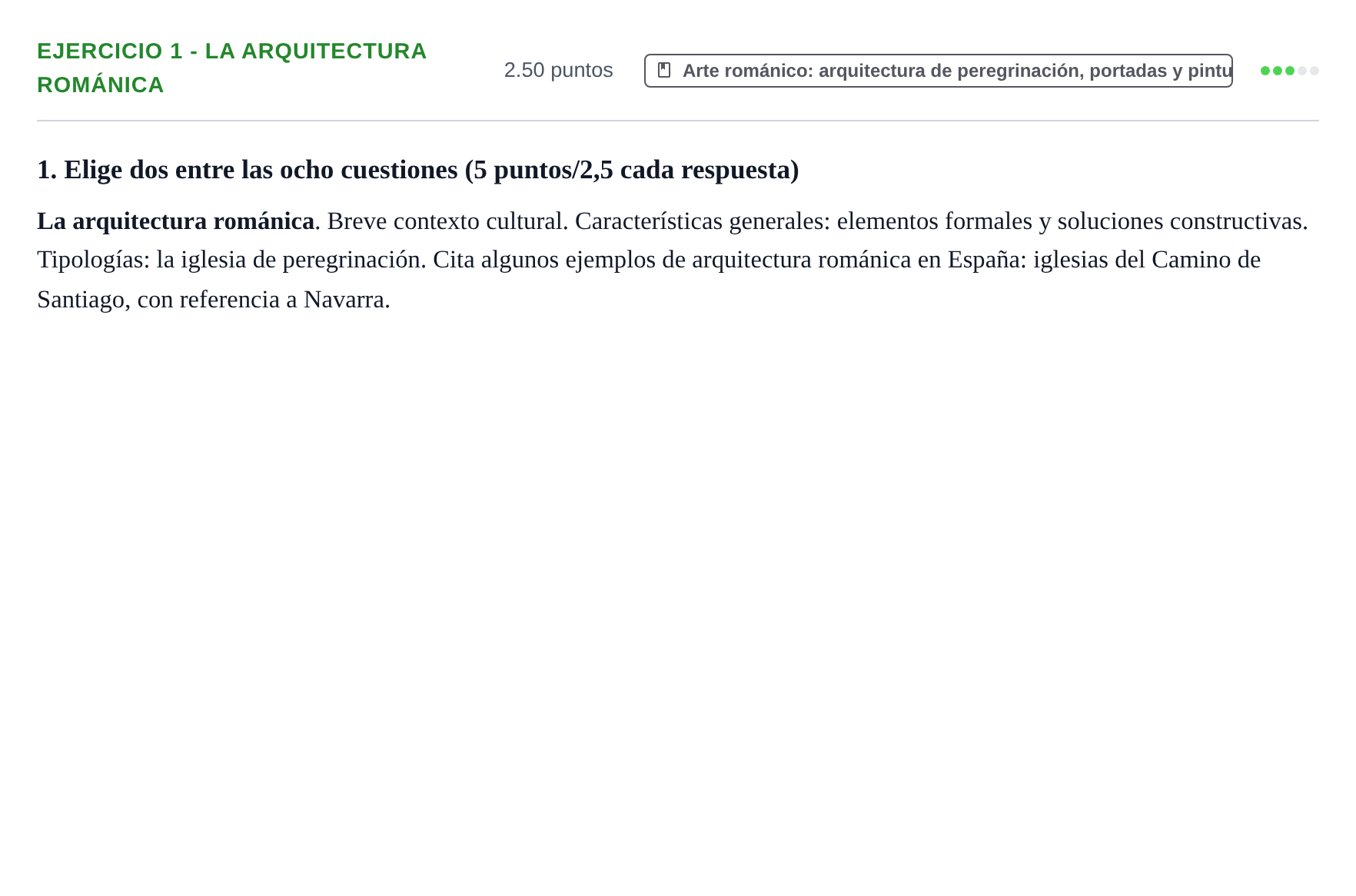 Enunciado: Ejercicio 1 - La arquitectura románica · Historia del Arte PAU Navarra Extraordinaria 2022