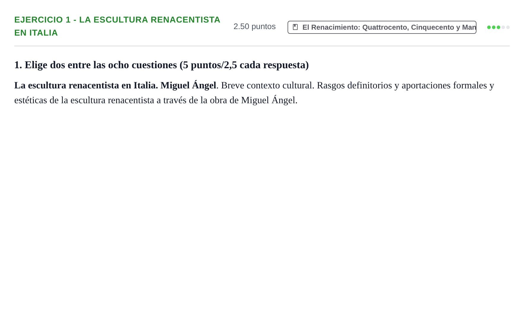 Enunciado: Ejercicio 1 - La escultura renacentista en Italia · Historia del Arte PAU Navarra Extraordinaria 2022