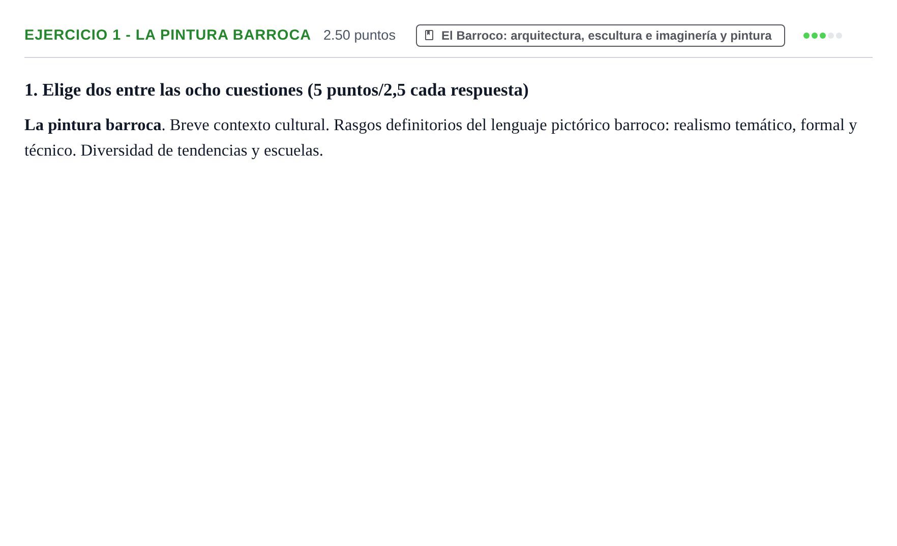 Enunciado: Ejercicio 1 - La pintura barroca · Historia del Arte PAU Navarra Extraordinaria 2022
