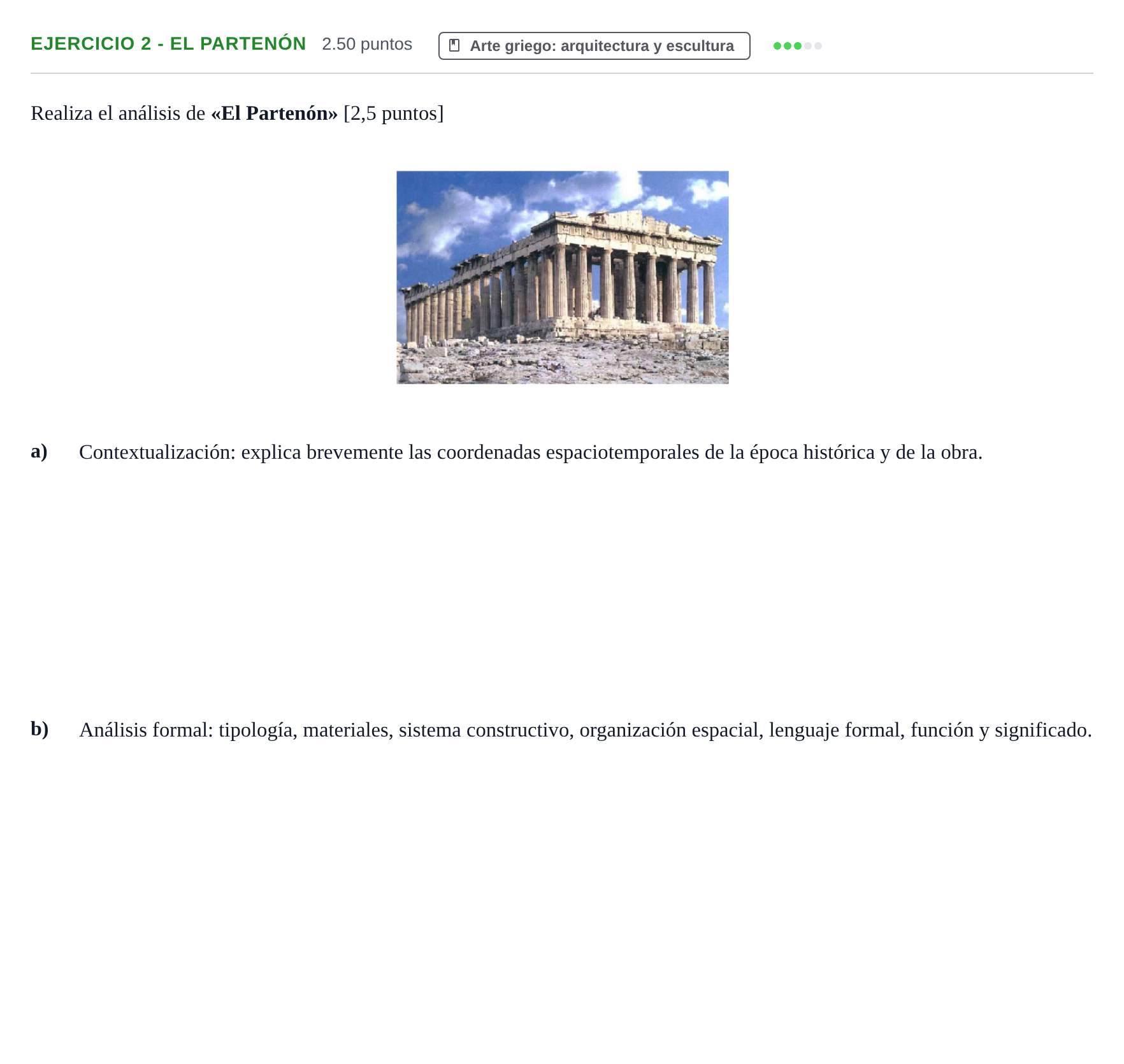Enunciado: Ejercicio 2 - El Partenón · Historia del Arte PAU Navarra Extraordinaria 2022
