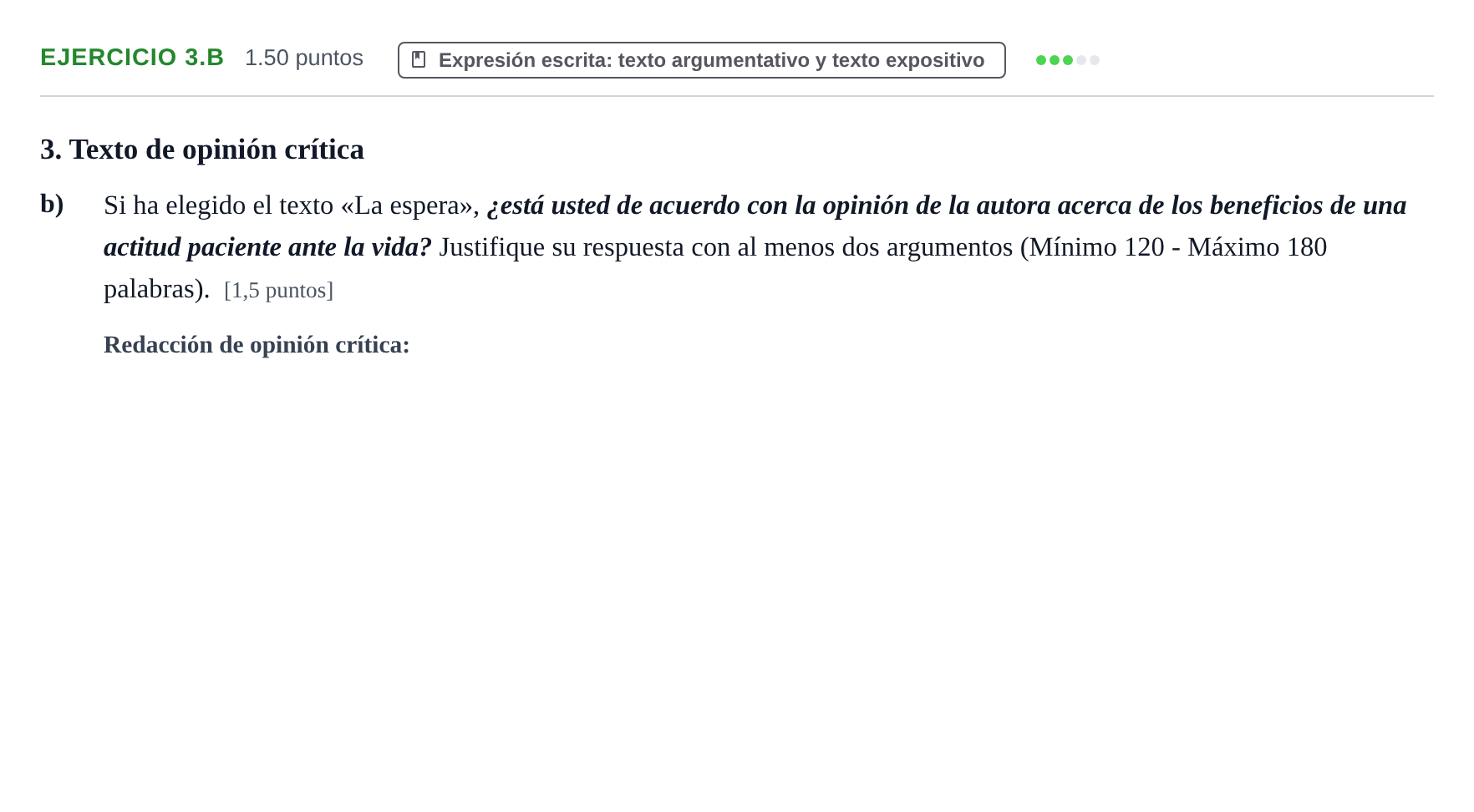 Enunciado: Ejercicio 3.b · Lengua Castellana y Literatura II PAU Navarra Extraordinaria 2022