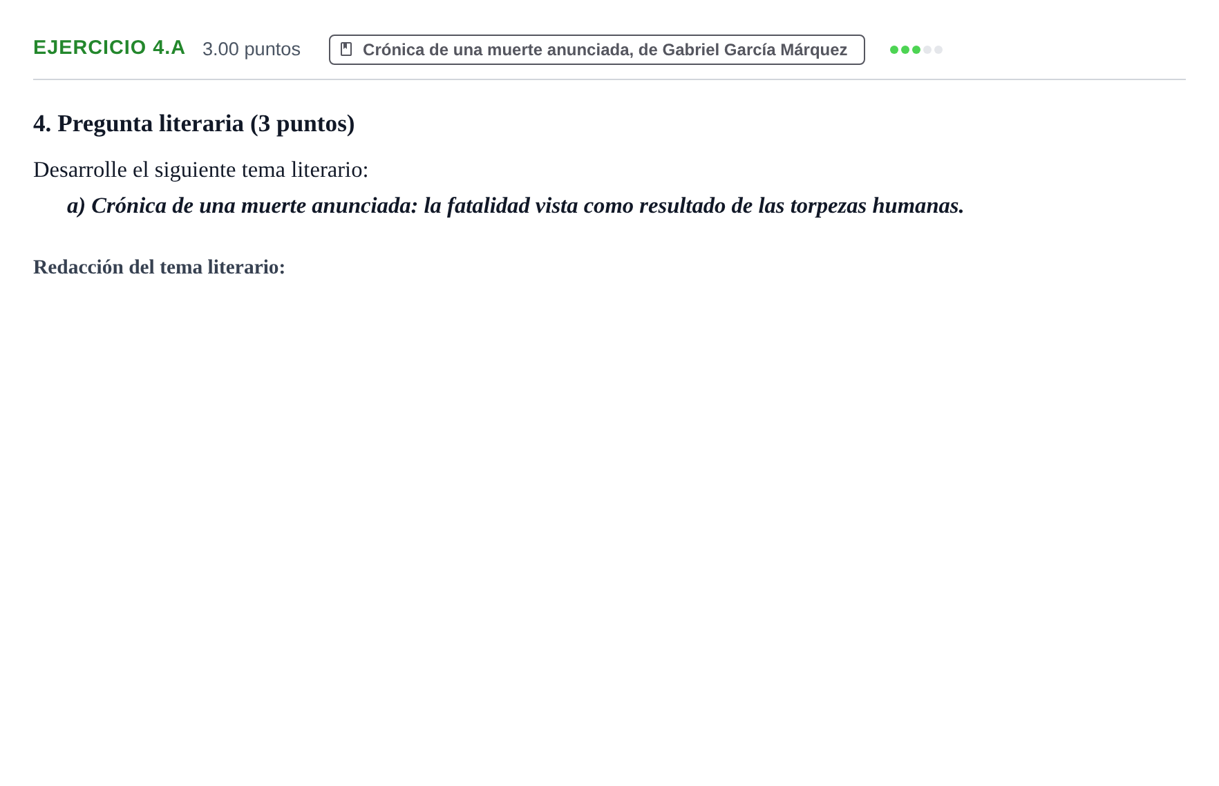 Enunciado: Ejercicio 4.a · Lengua Castellana y Literatura II PAU Navarra Extraordinaria 2022