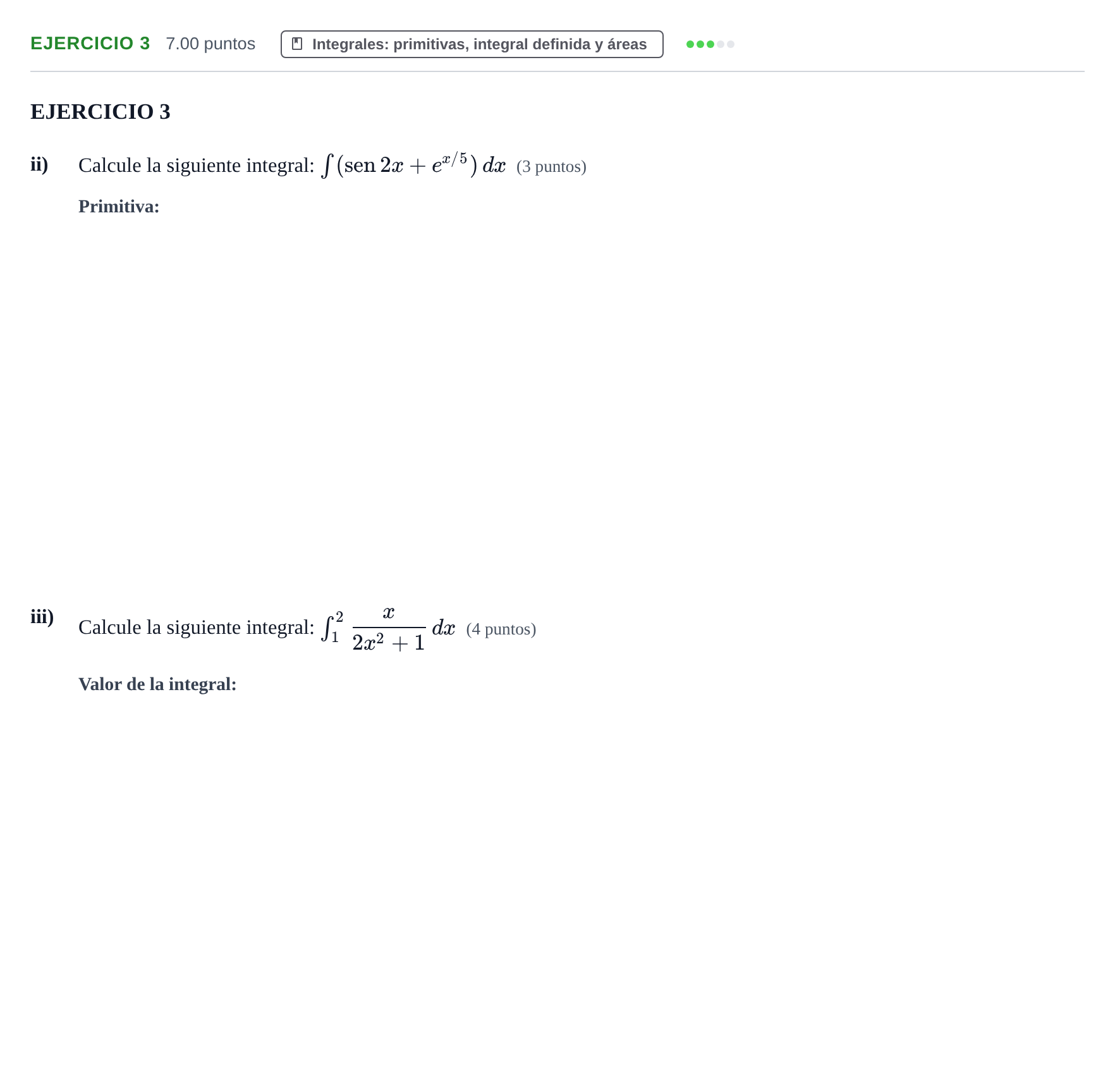 Enunciado: Ejercicio 3 - Integrales · Matemáticas aplicadas a las Ciencias Sociales II PAU Navarra Extraordinaria 2022