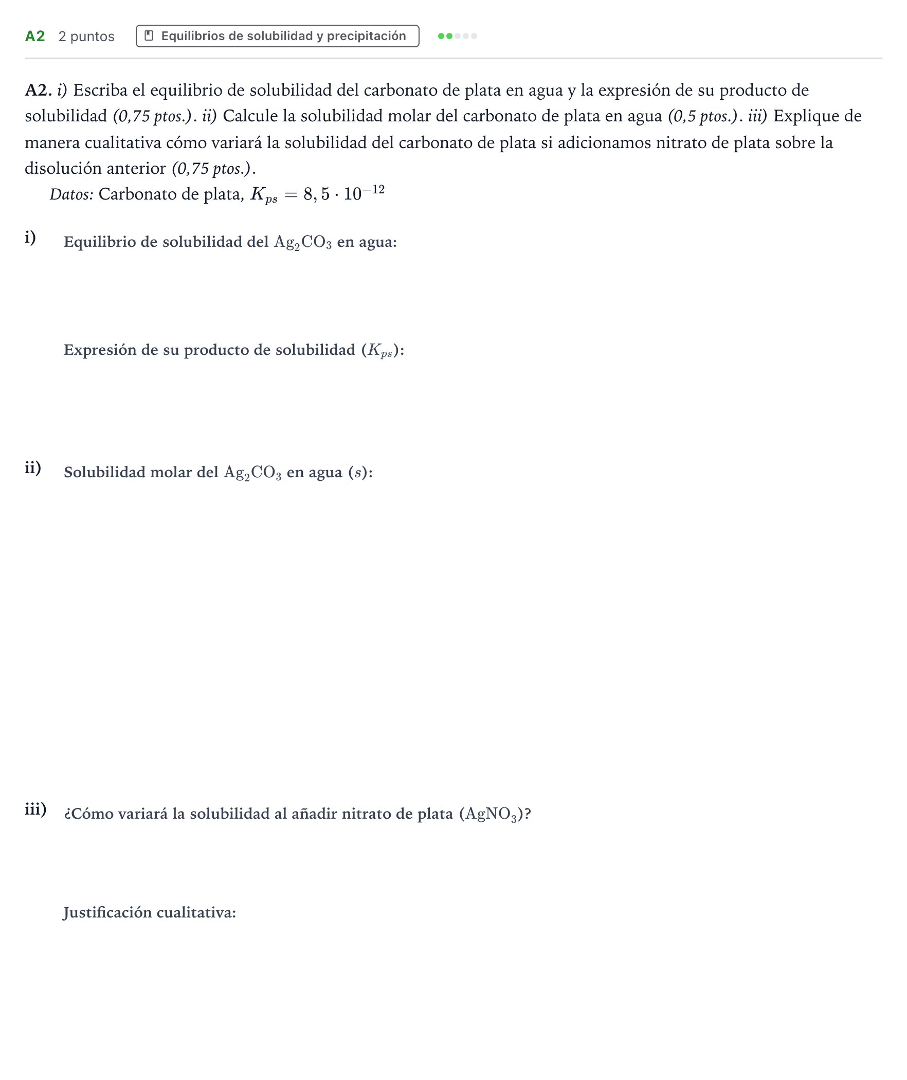 Enunciado: Ejercicio A2 · Química PAU Navarra Extraordinaria 2022