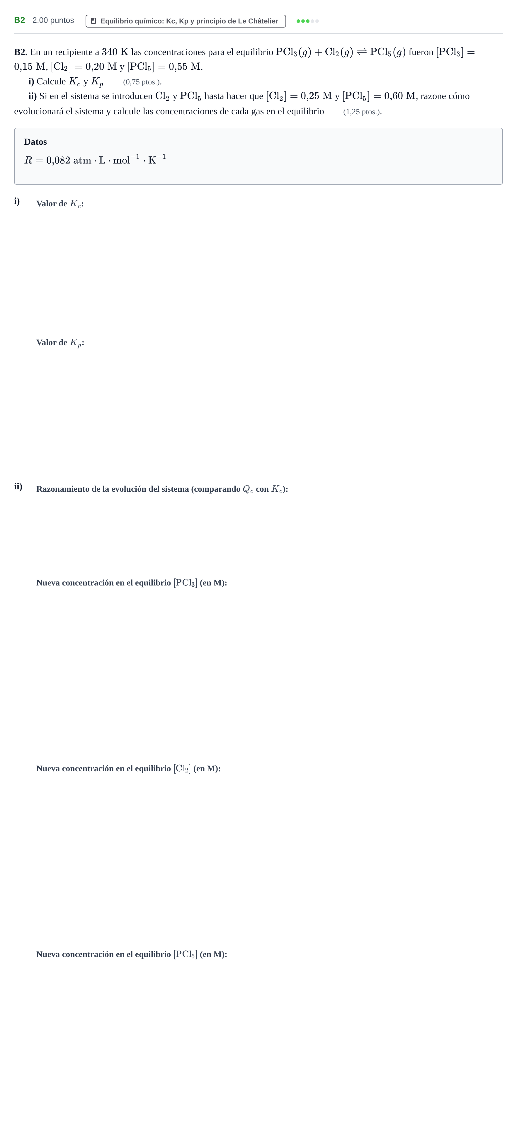 Enunciado: Ejercicio B2 · Química PAU Navarra Extraordinaria 2022