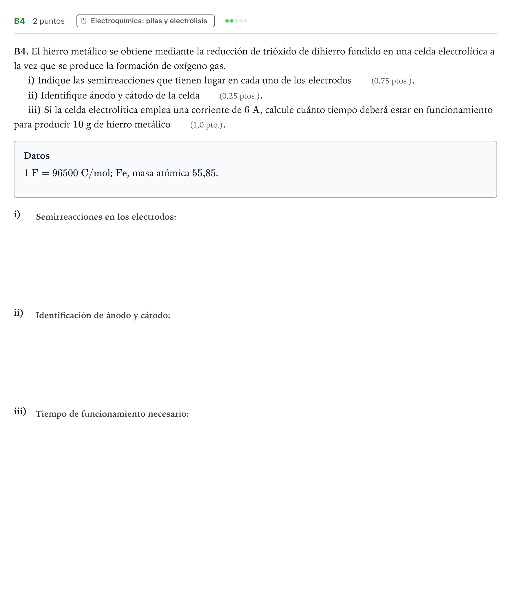 Enunciado: Ejercicio B4 · Química PAU Navarra Extraordinaria 2022