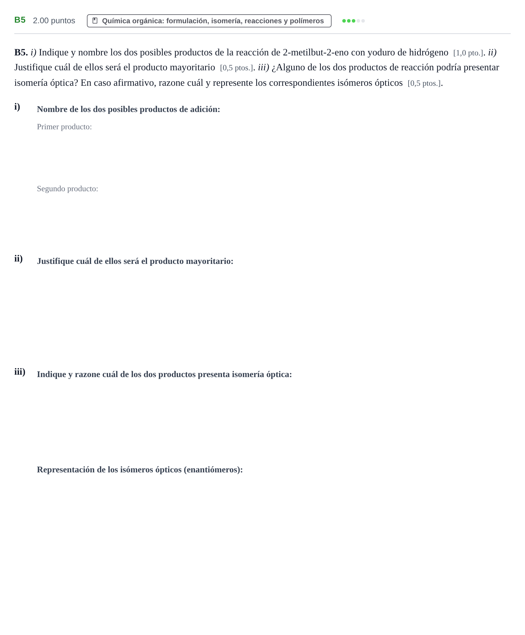 Enunciado: Ejercicio B5 · Química PAU Navarra Extraordinaria 2022
