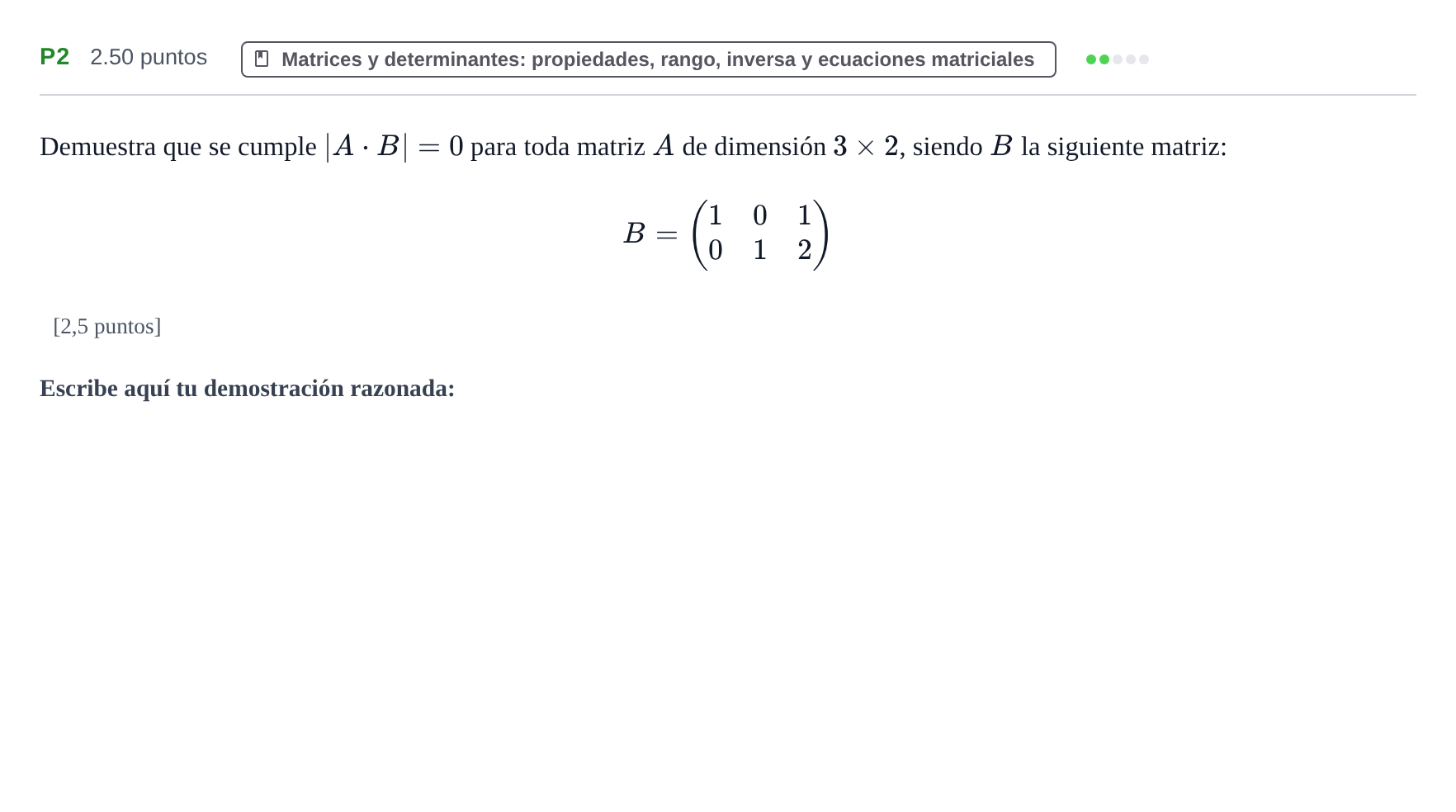 Enunciado: Ejercicio P2 · Matemáticas II PAU Navarra Extraordinaria 2022