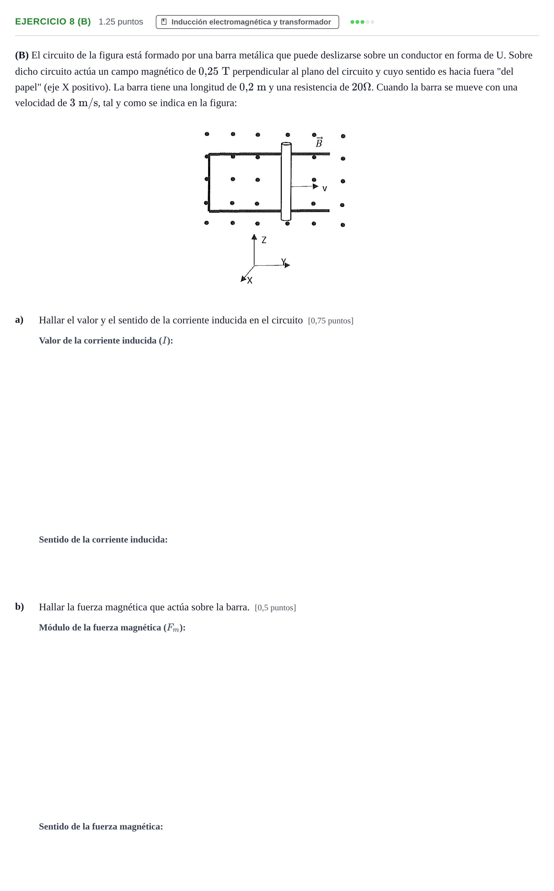 Enunciado: Ejercicio 8 (B) - Inducción electromagnética · Física PAU Navarra Ordinaria 2021