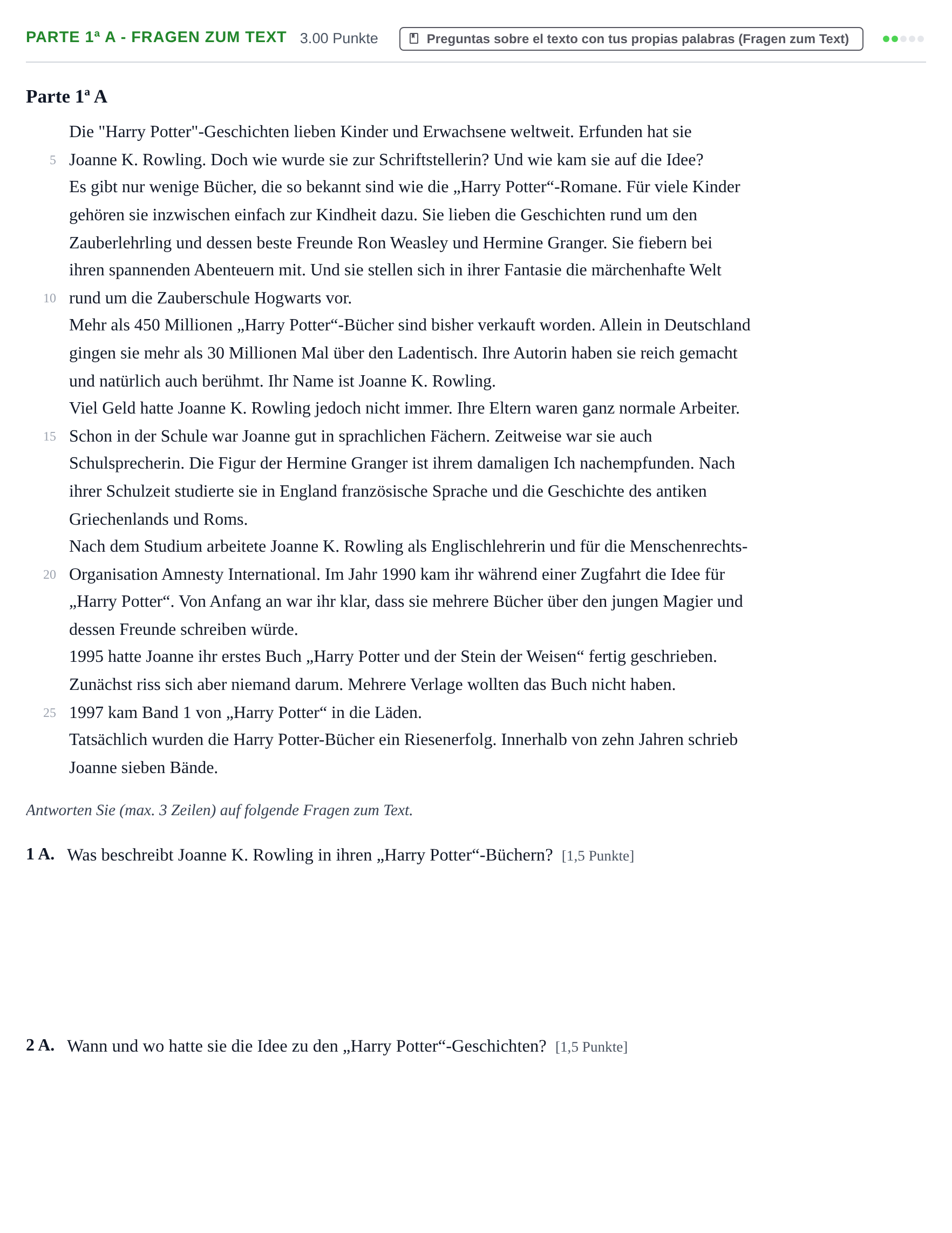 Enunciado: Ejercicio Parte 1ª A - Fragen zum Text · Alemán PAU Navarra Ordinaria 2021